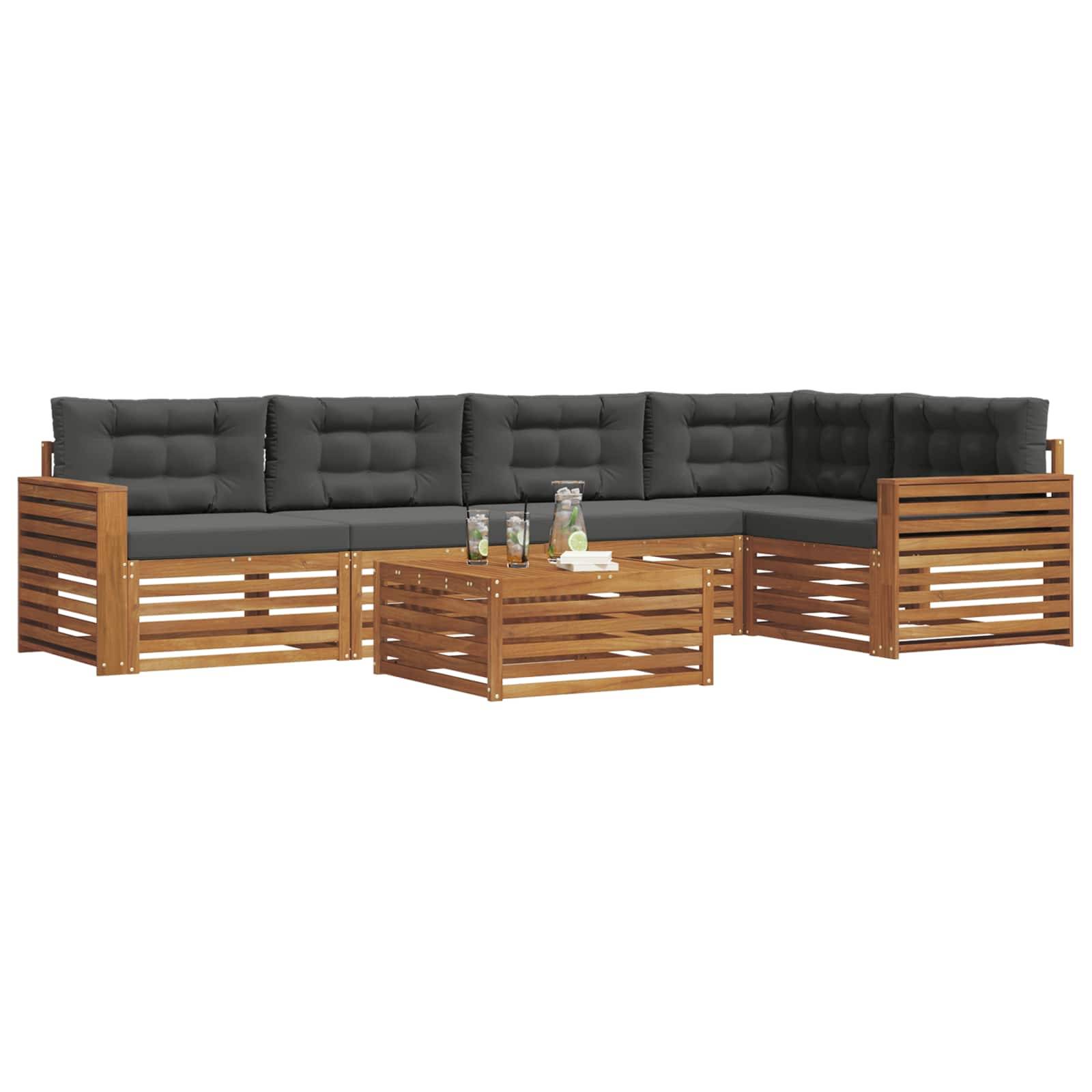 vidaXL Outdoor-Sofagarnitur mit Kissen 6 pcs Natur und Anthrazit