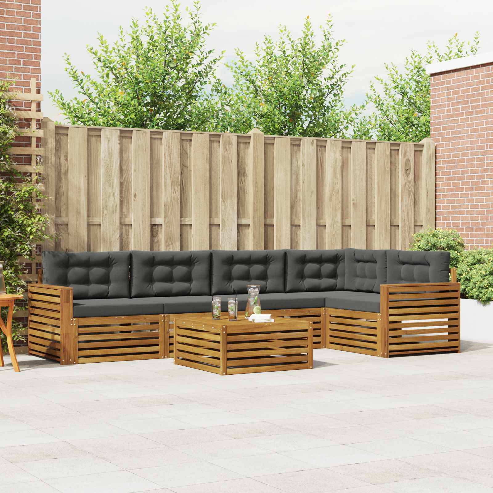 vidaXL Outdoor-Sofagarnitur mit Kissen 6 pcs Natur und Anthrazit