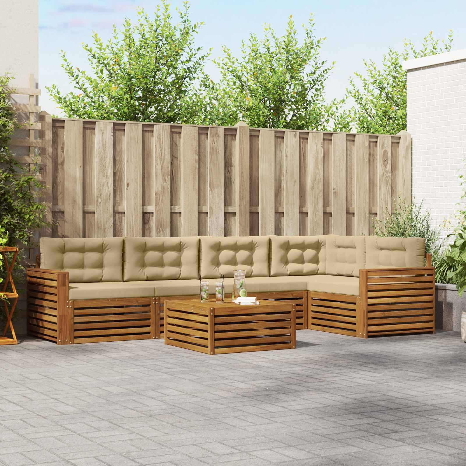 vidaXL Outdoor-Sofagarnitur mit Kissen 6 pcs Natur und Beige