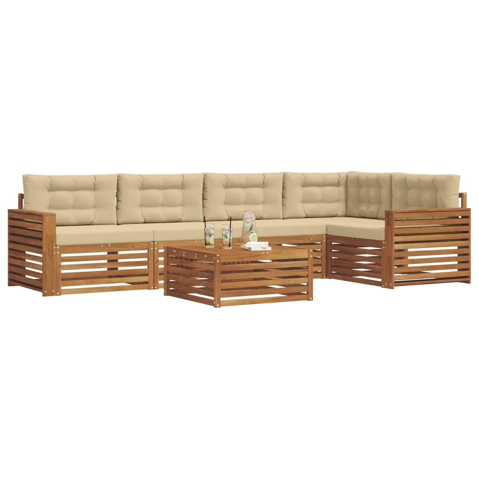 vidaXL Outdoor-Sofagarnitur mit Kissen 6 pcs Natur und Beige