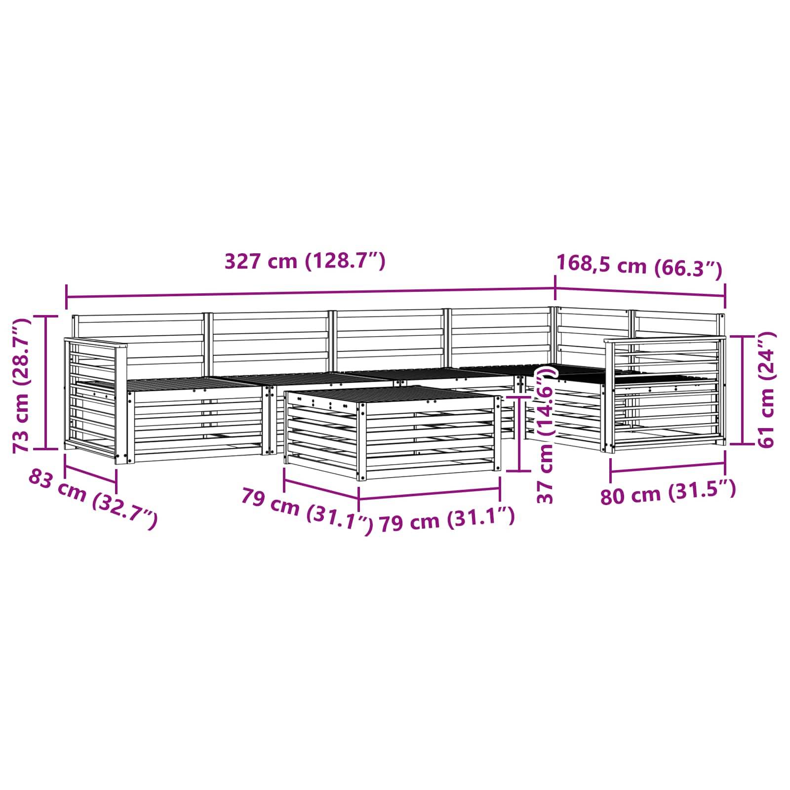 vidaXL Outdoor-Sofagarnitur 6 pcs Natur Massivholz Akazie