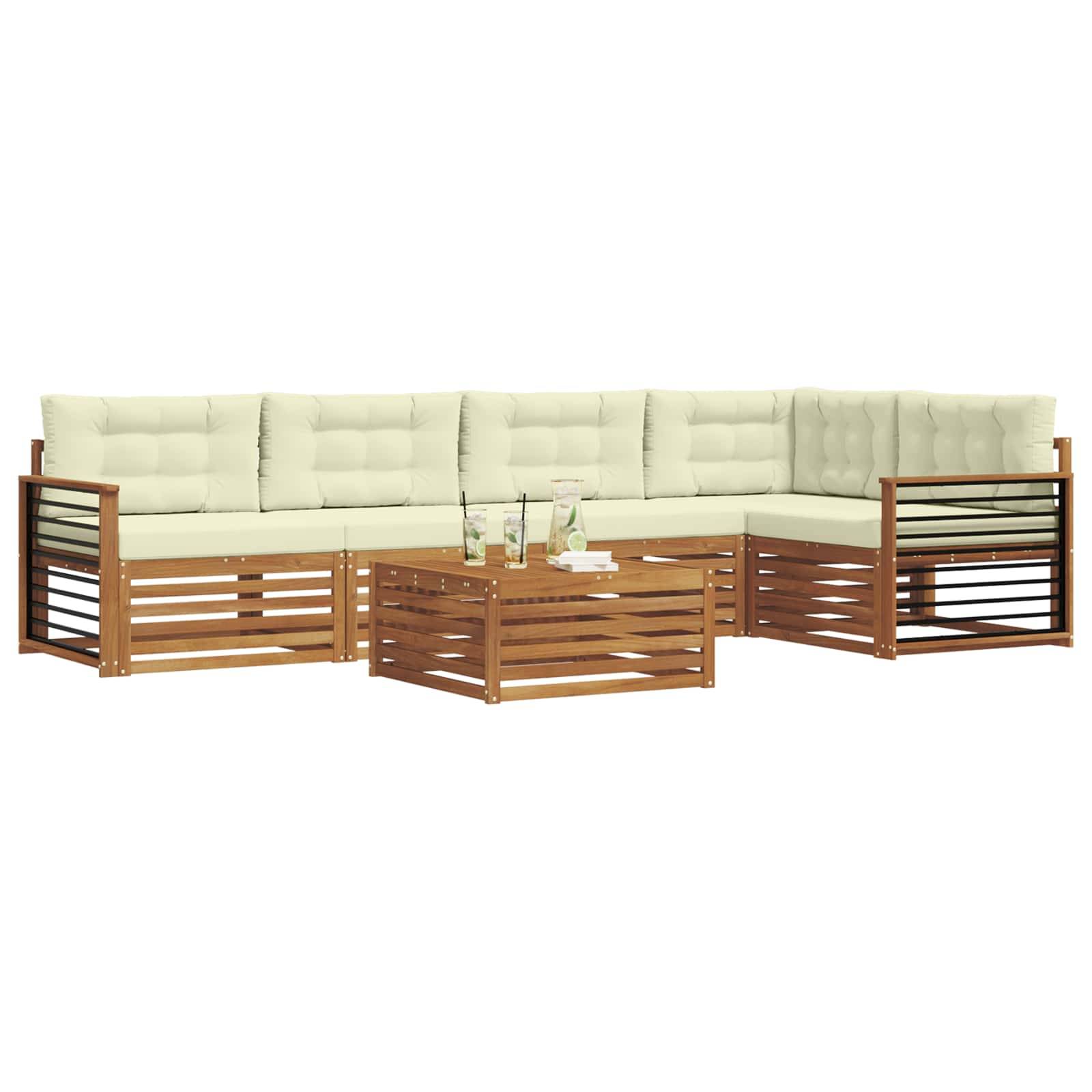 vidaXL Outdoor-Sofagarnitur mit Kissen 6 pcs Natur und Creme
