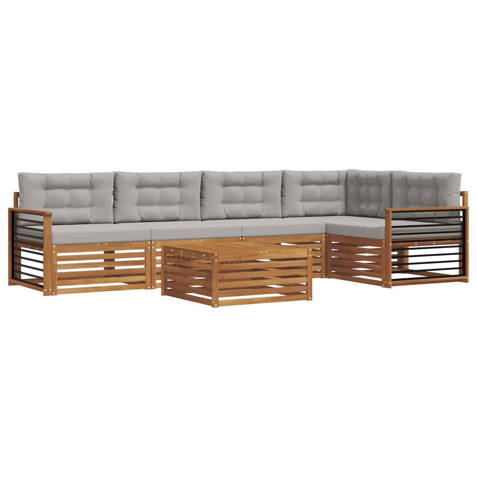 vidaXL Outdoor-Sofagarnitur mit Kissen 6 pcs Natürlich und Hellgrau