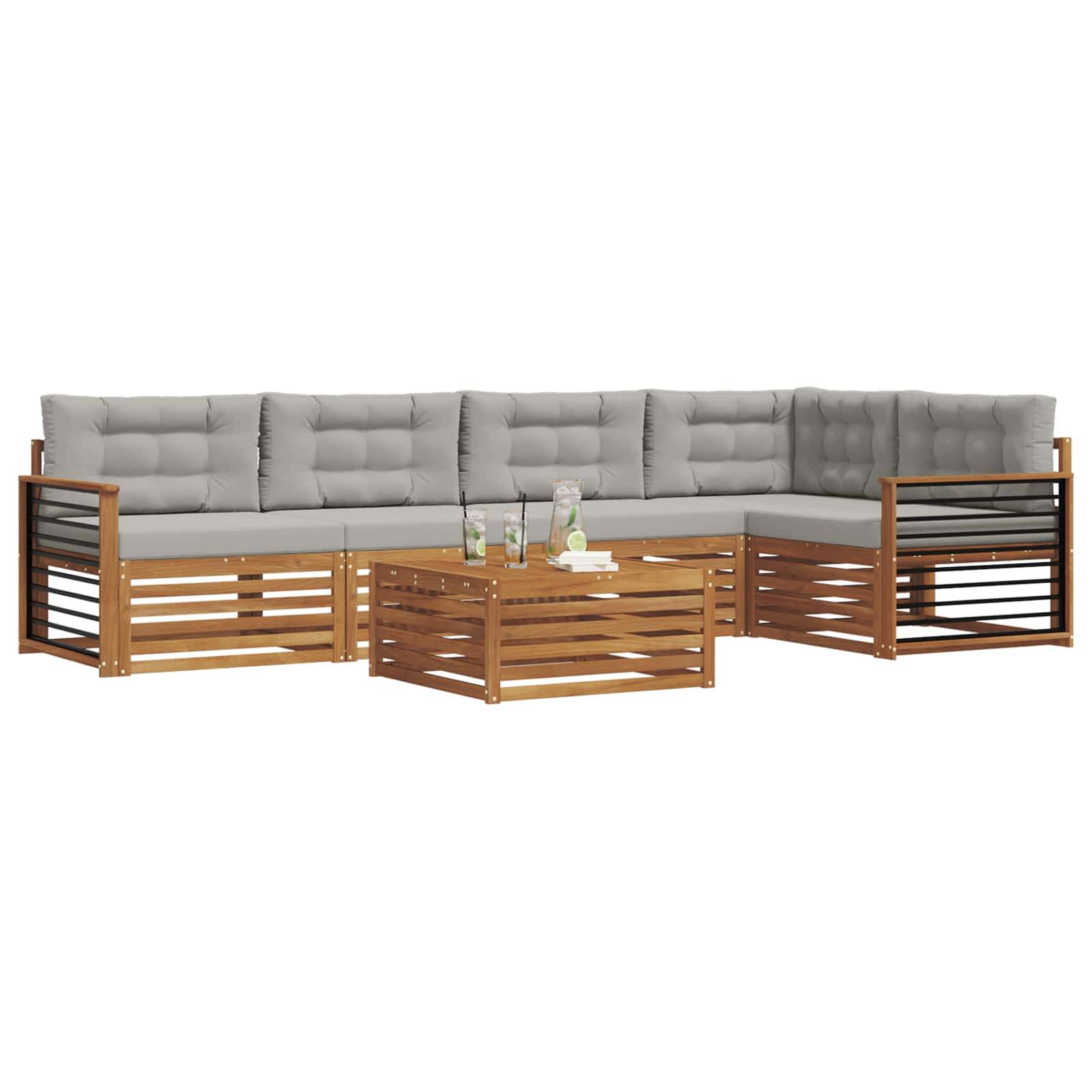 vidaXL Outdoor-Sofagarnitur mit Kissen 6 pcs Natürlich und Hellgrau