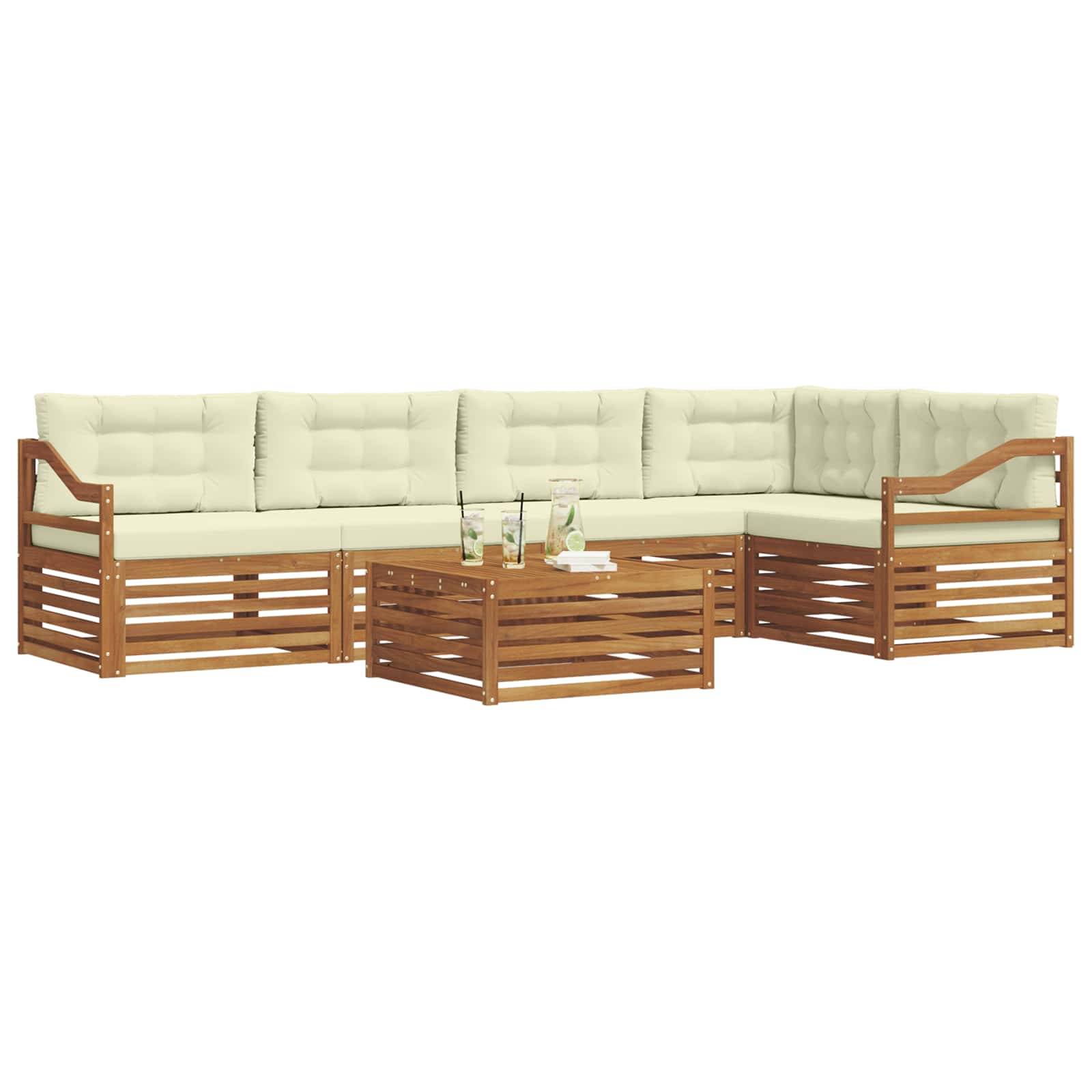 vidaXL Outdoor-Sofagarnitur mit Kissen 6 pcs Natur und Creme