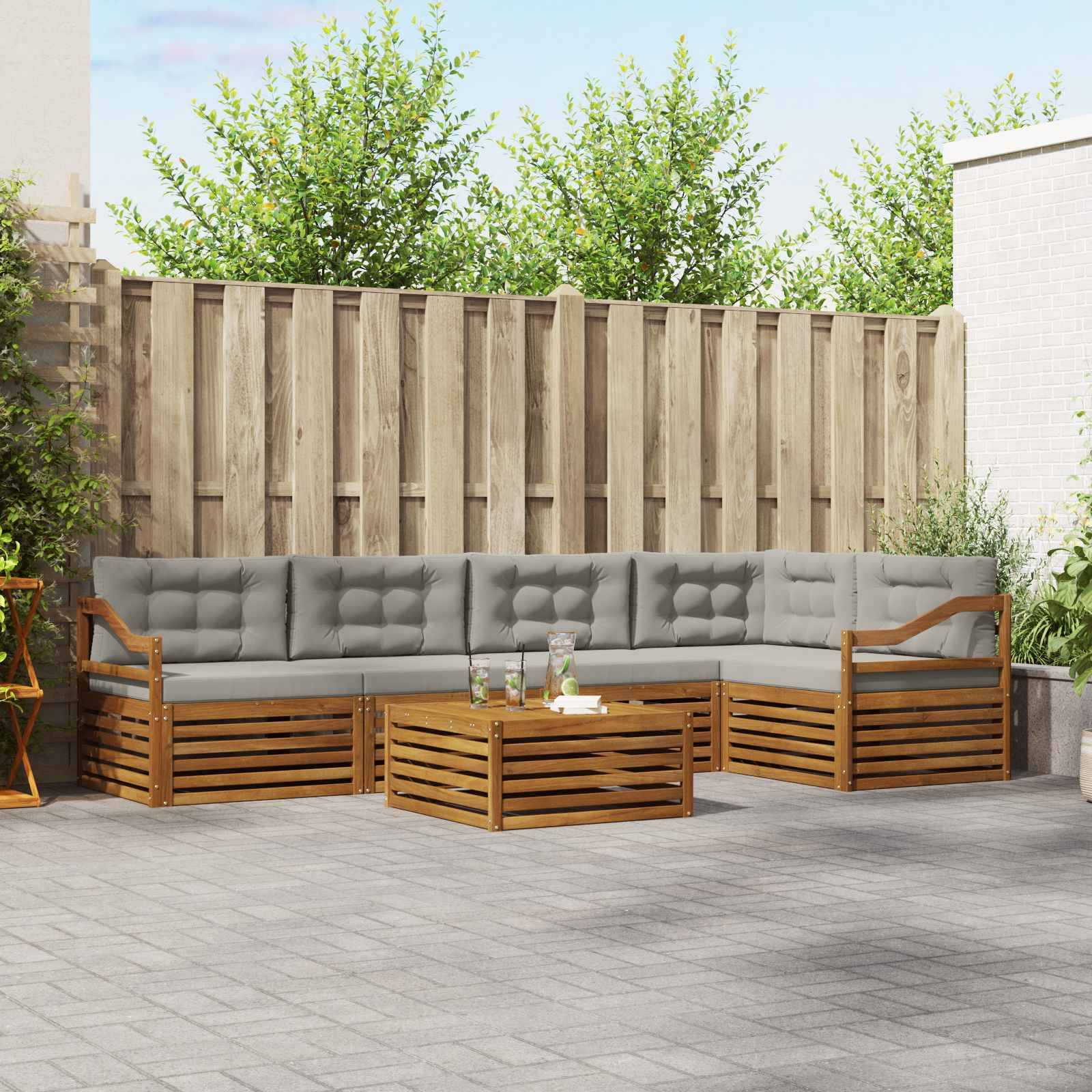 vidaXL Outdoor-Sofagarnitur mit Kissen 6 pcs Natürlich und Hellgrau
