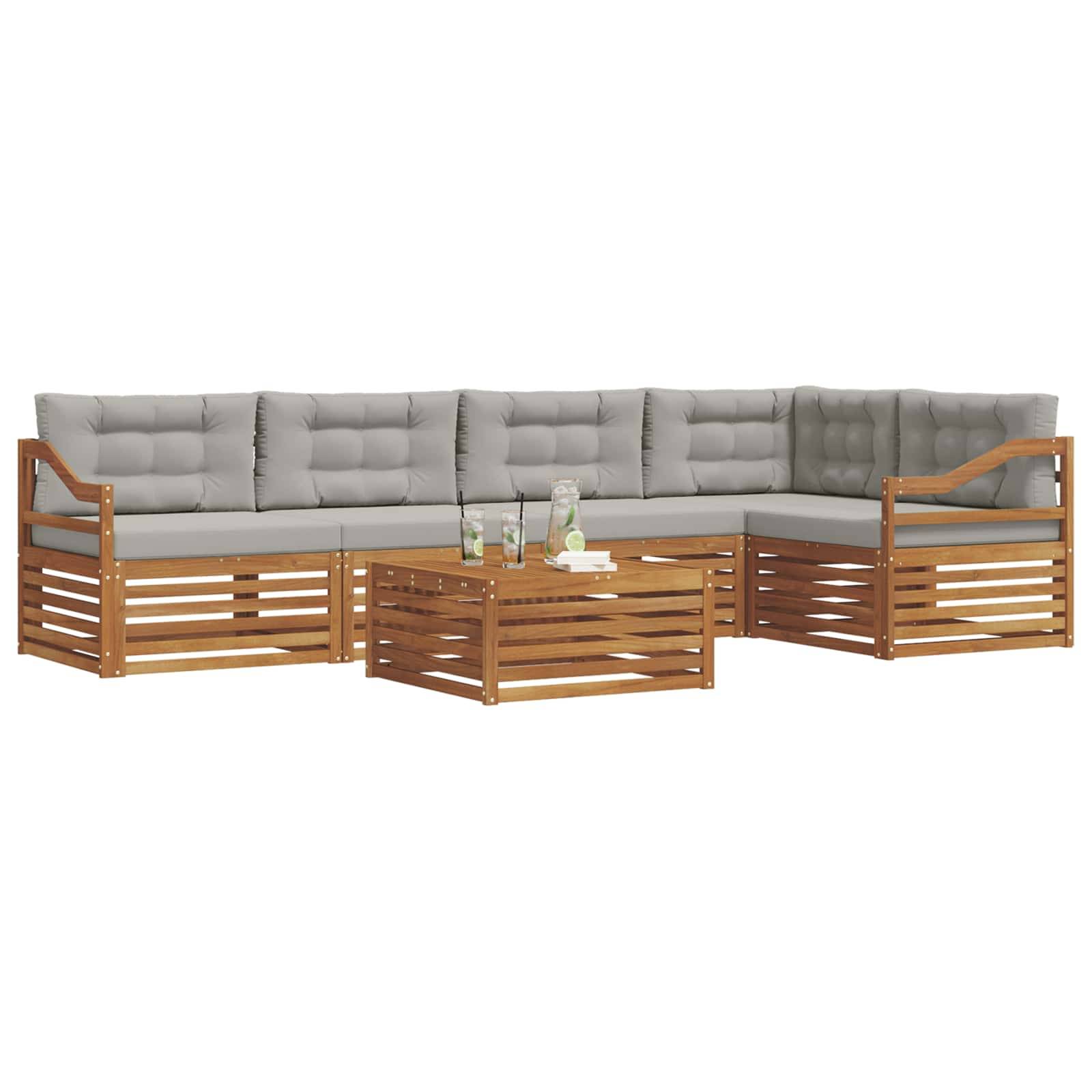vidaXL Outdoor-Sofagarnitur mit Kissen 6 pcs Natürlich und Hellgrau
