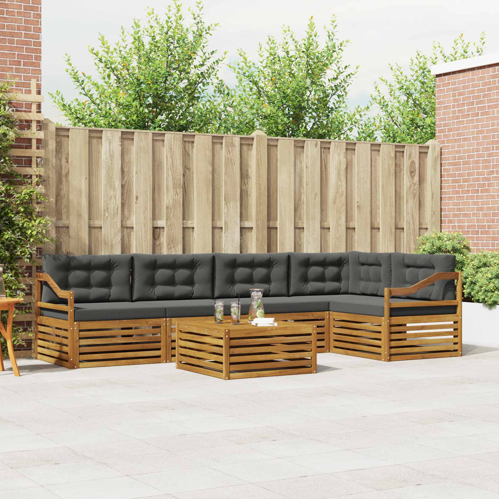 vidaXL Outdoor-Sofagarnitur mit Kissen 6 pcs Natur und Anthrazit