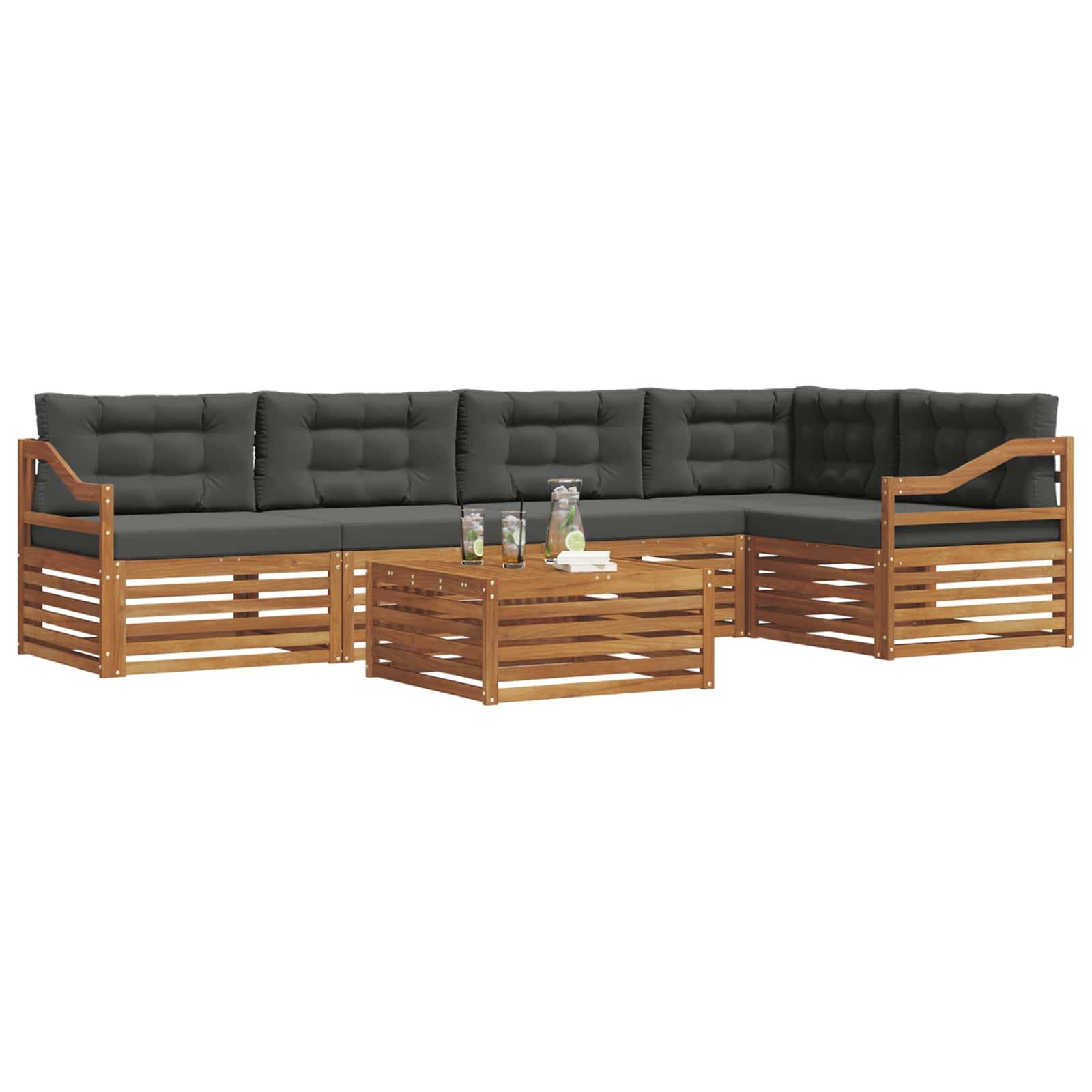 vidaXL Outdoor-Sofagarnitur mit Kissen 6 pcs Natur und Anthrazit