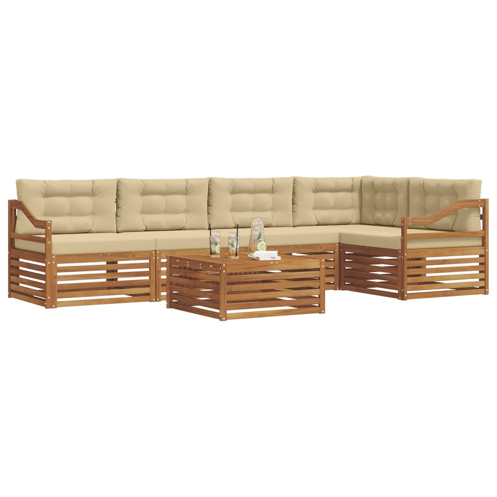 vidaXL Outdoor-Sofagarnitur mit Kissen 6 pcs Natur und Beige