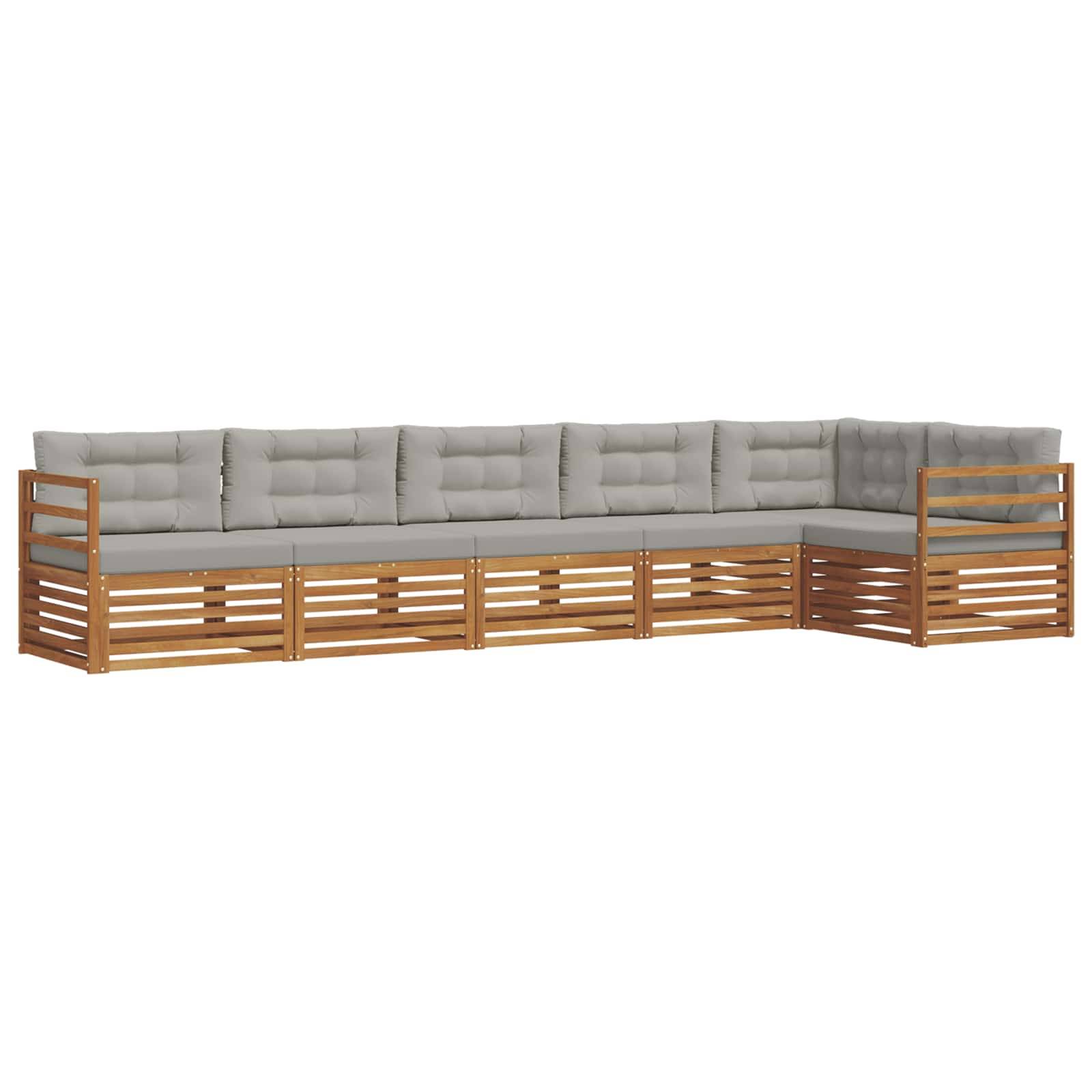 vidaXL Outdoor-Sofagarnitur mit Kissen 6 pcs Natürlich und Hellgrau