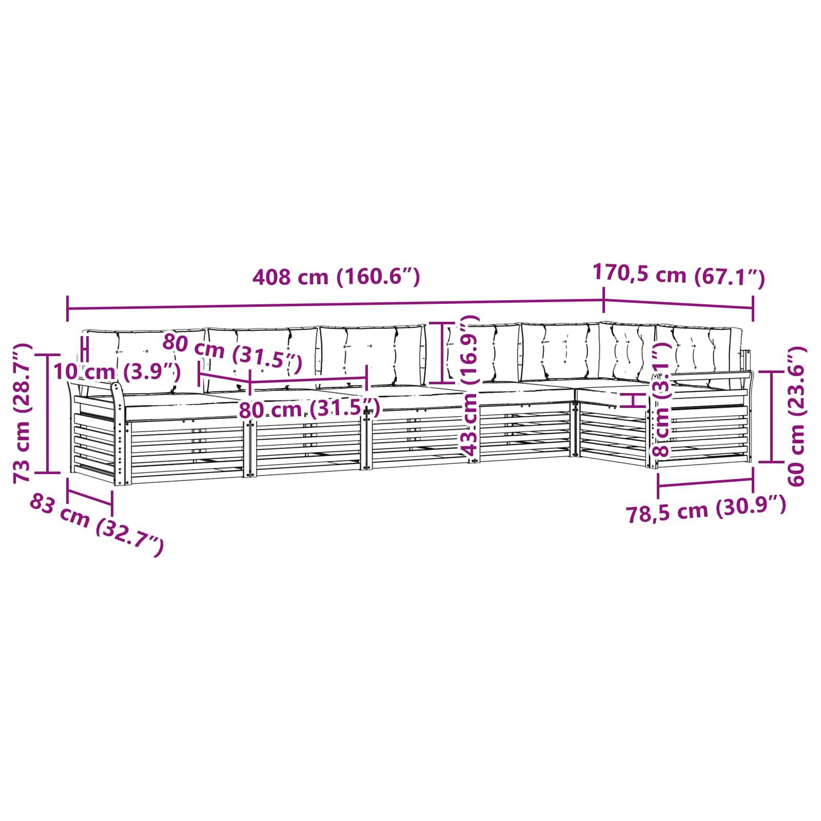 vidaXL Outdoor-Sofagarnitur mit Kissen 6 pcs Natürlich und Hellgrau