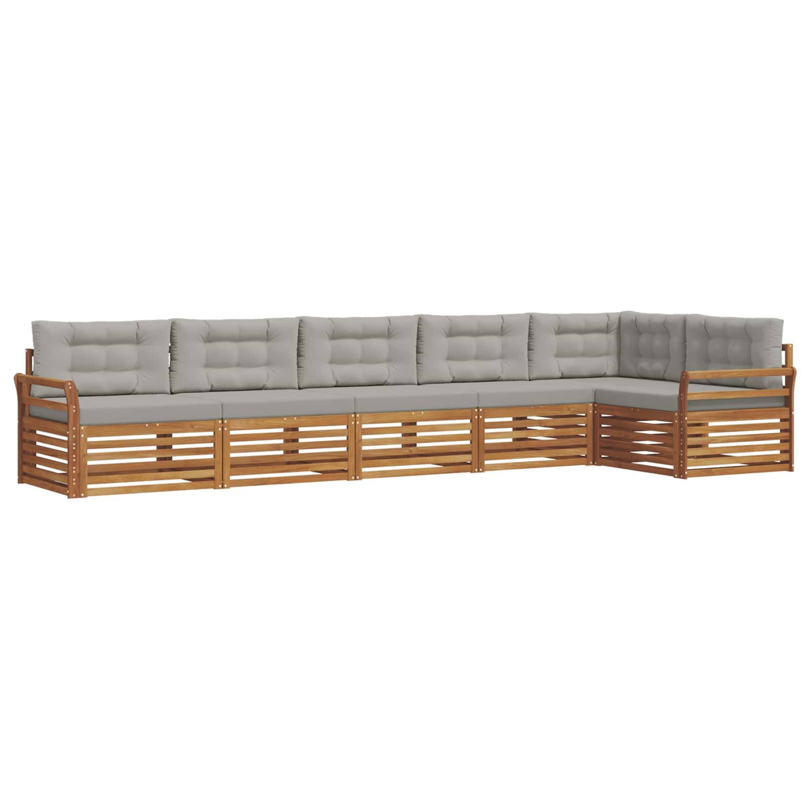 vidaXL Outdoor-Sofagarnitur mit Kissen 6 pcs Natürlich und Hellgrau