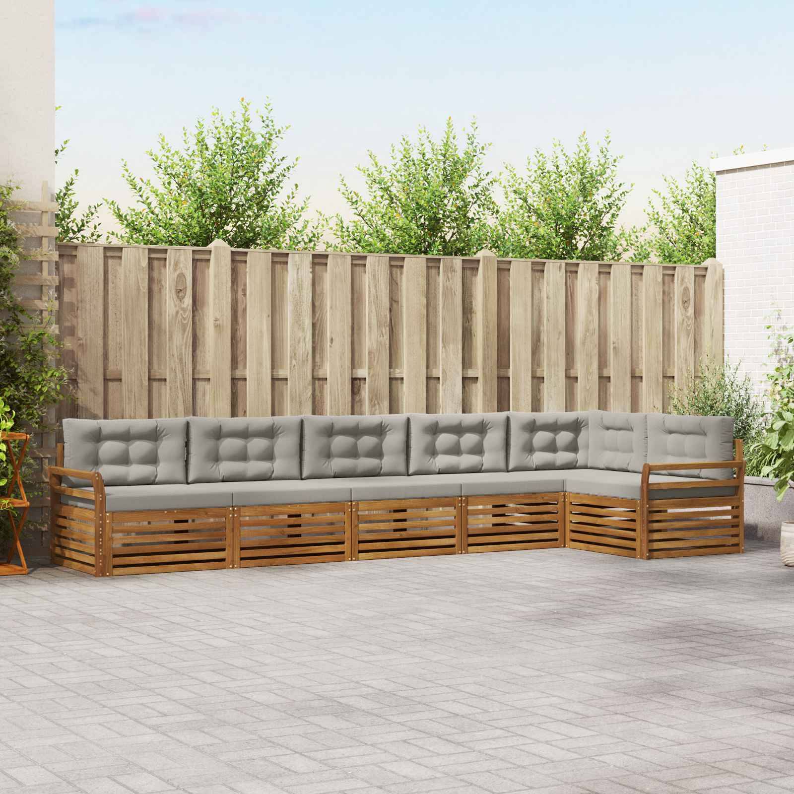 vidaXL Outdoor-Sofagarnitur mit Kissen 6 pcs Natürlich und Hellgrau