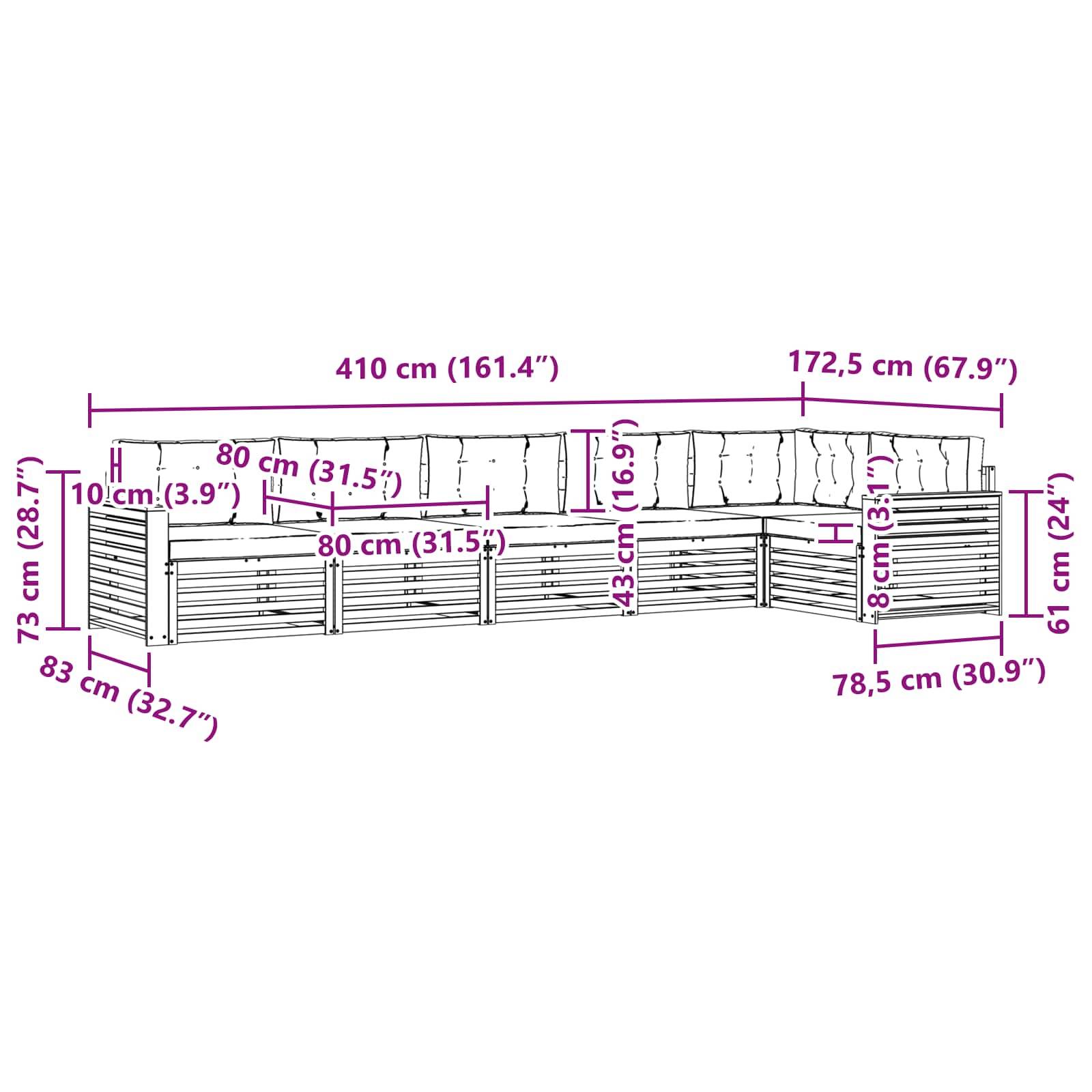 vidaXL Outdoor-Sofagarnitur 6 pcs Weiß und Creme 410 x 172,5 x 73 cm