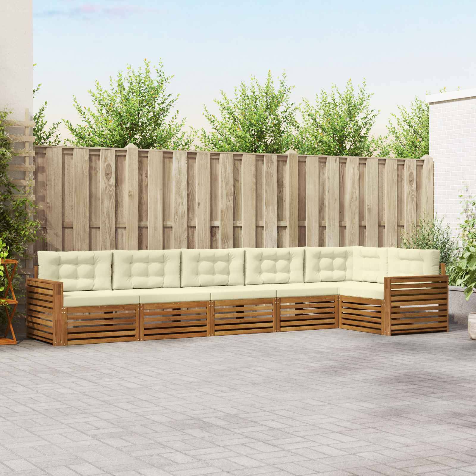 vidaXL Outdoor-Sofagarnitur mit Kissen 6 pcs Natur und Creme