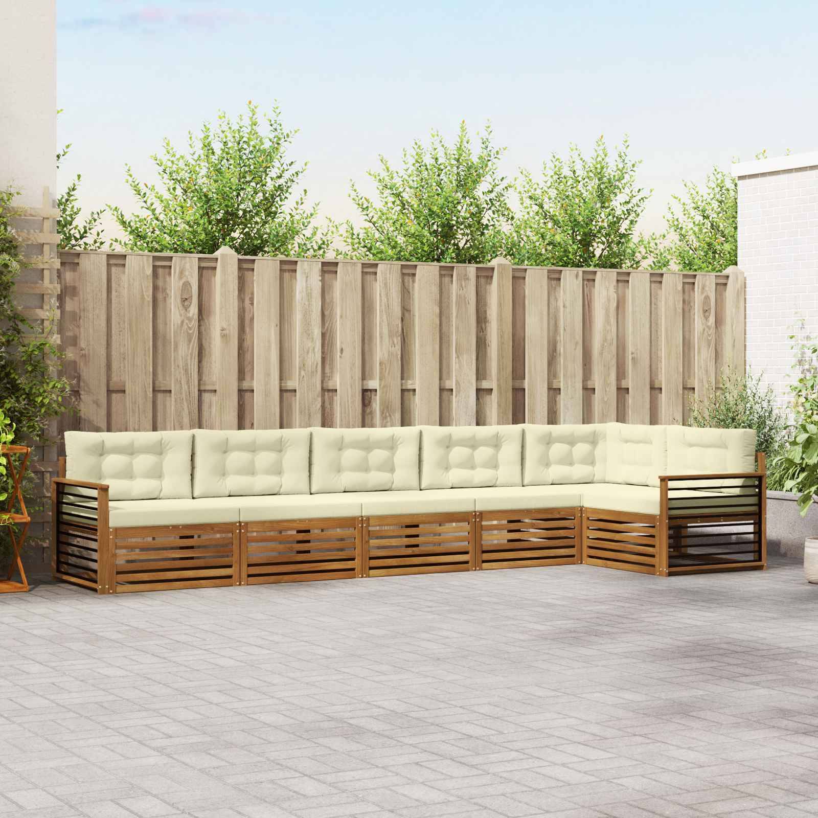 vidaXL Outdoor-Sofagarnitur mit Kissen 6 pcs Natur und Creme