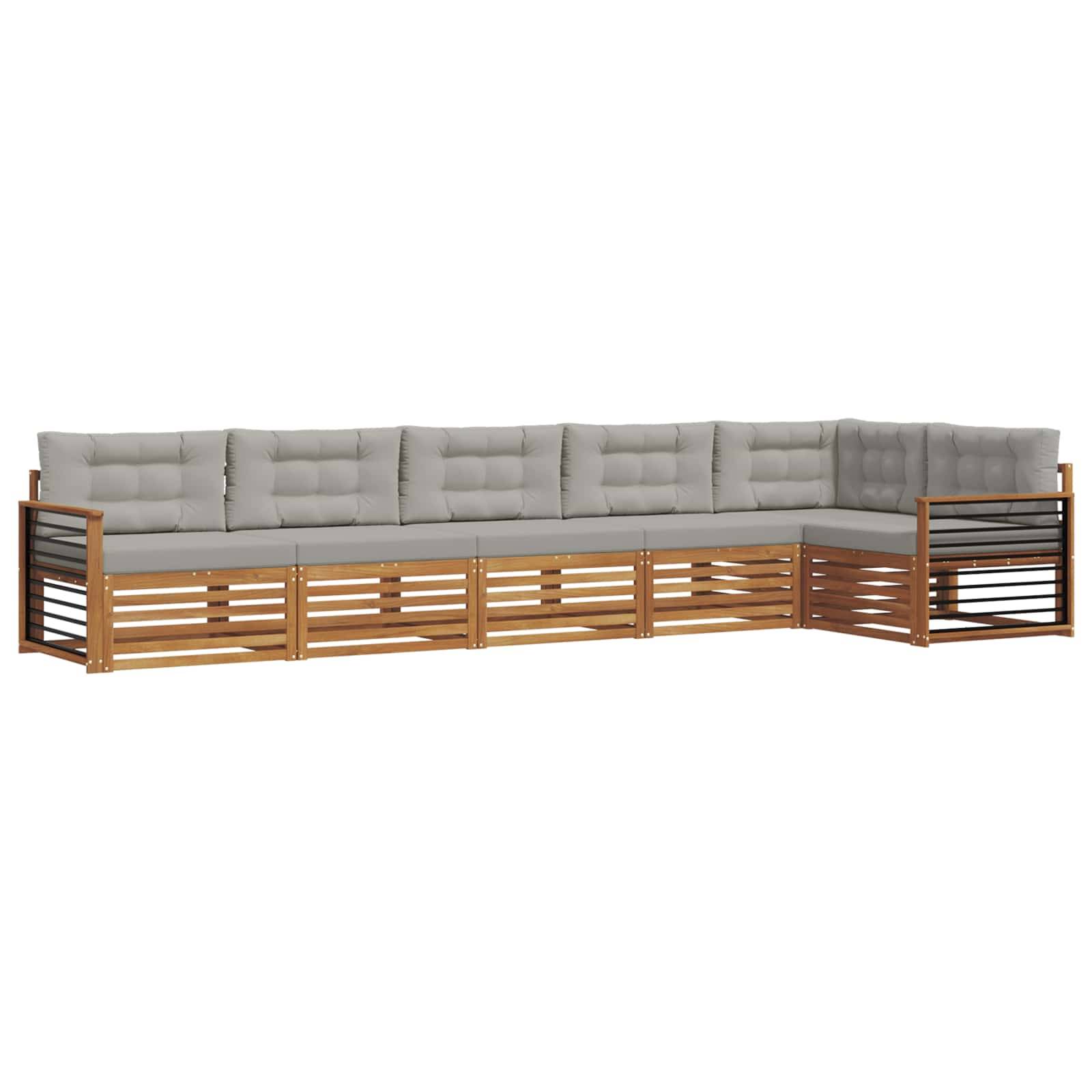 vidaXL Outdoor-Sofagarnitur mit Kissen 6 pcs Natürlich und Hellgrau