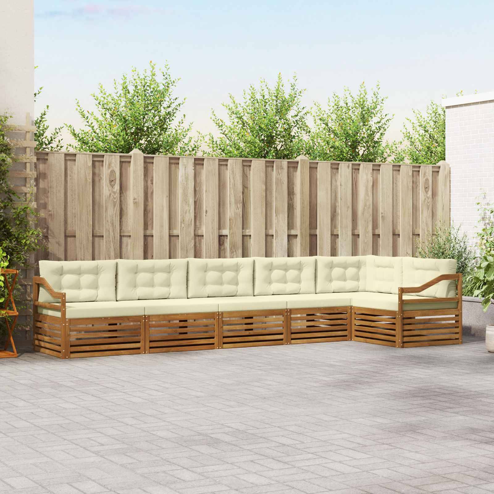 vidaXL Outdoor-Sofagarnitur mit Kissen 6 pcs Natur und Creme