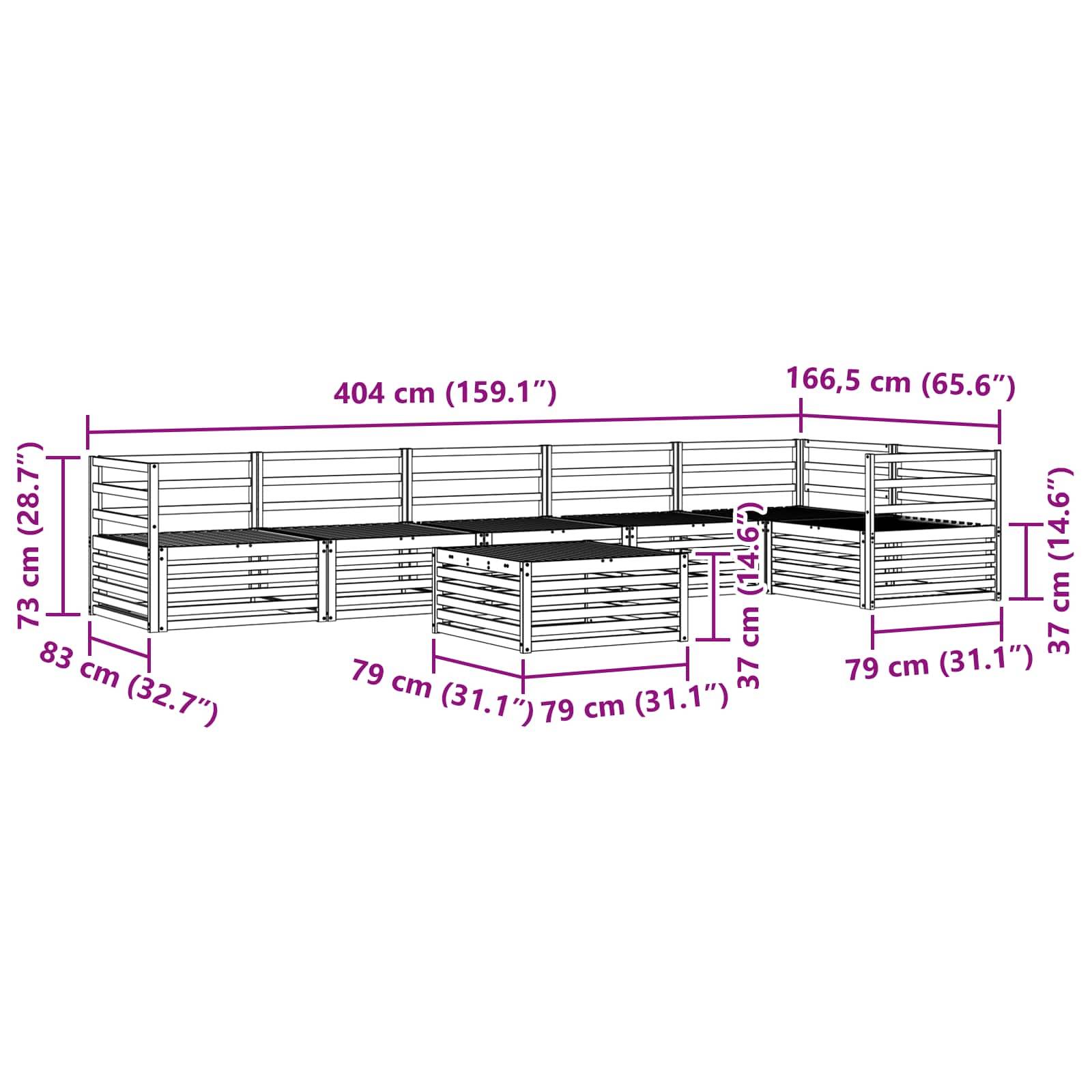 vidaXL Outdoor-Sofagarnitur 7 pcs Natur Massivholz Akazie