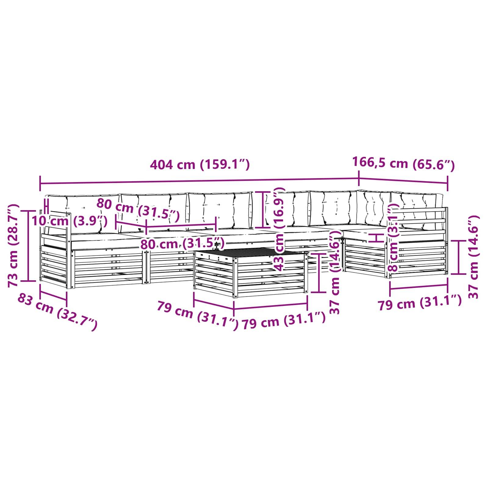 vidaXL Outdoor-Sofagarnitur mit Kissen 7 pcs Natur und Anthrazit