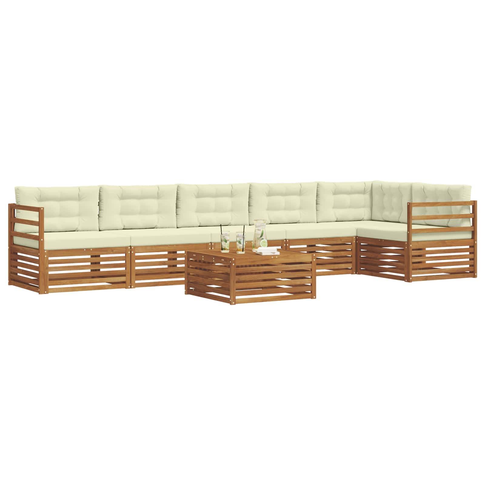 vidaXL Outdoor-Sofagarnitur mit Kissen 7 pcs Natur und Creme