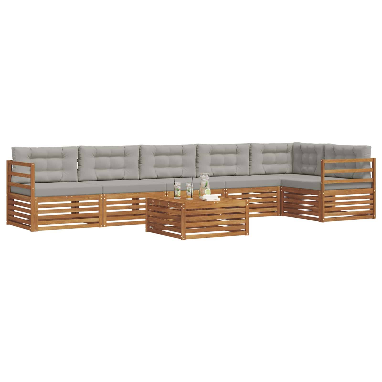 vidaXL Outdoor-Sofagarnitur mit Kissen 7 pcs Natürlich und Hellgrau