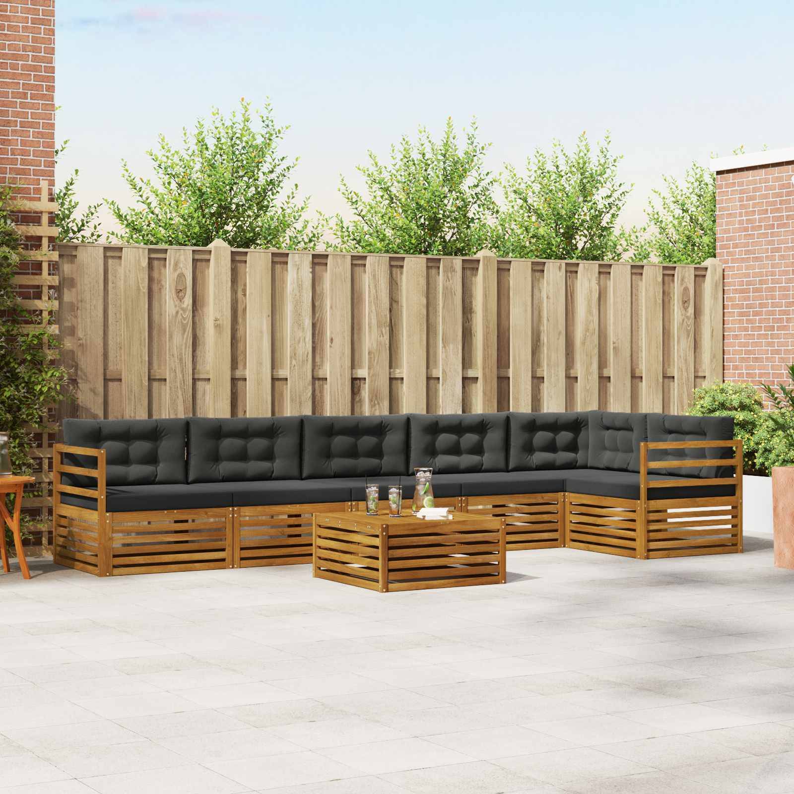 vidaXL Outdoor-Sofagarnitur mit Kissen 7 pcs Natur und Anthrazit