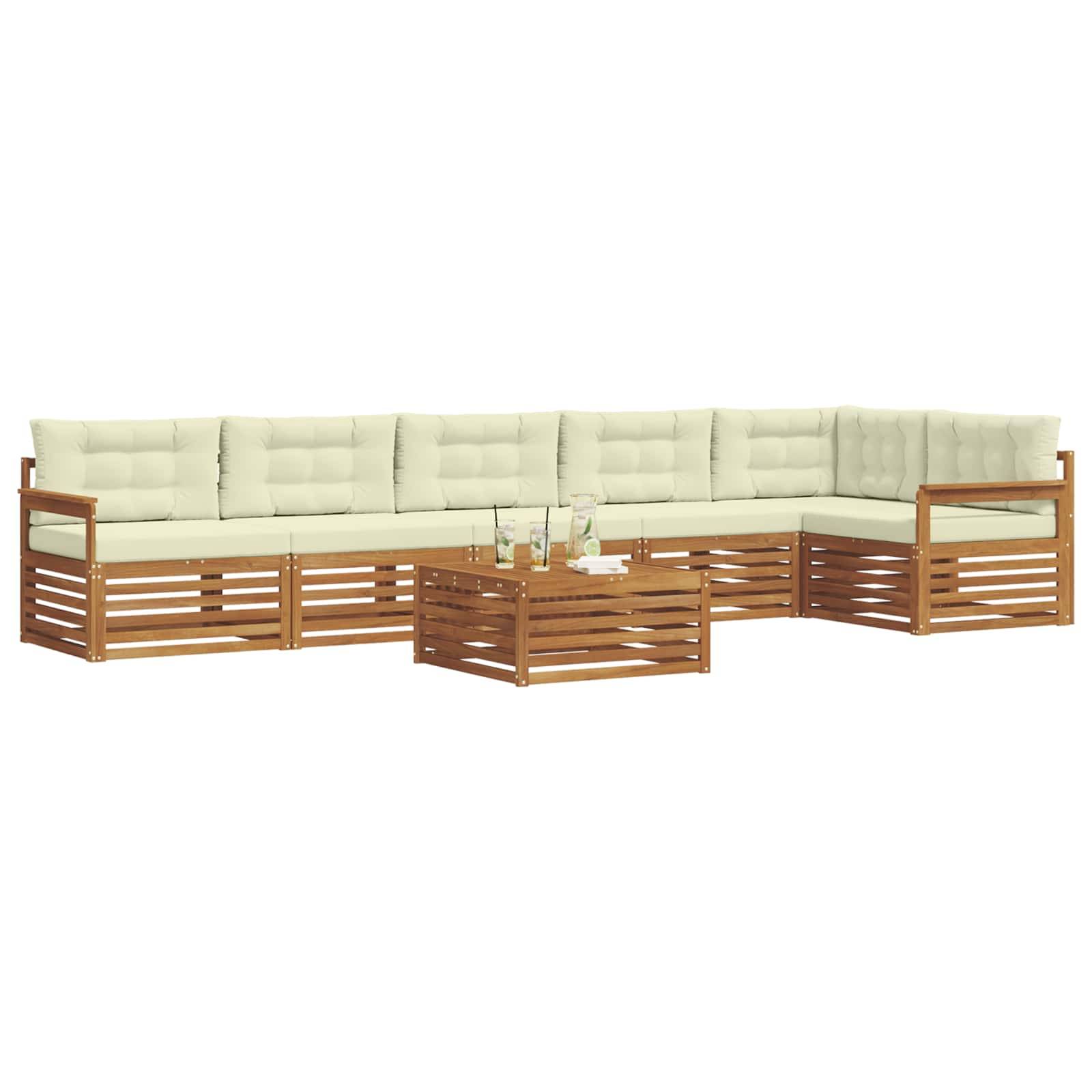 vidaXL Outdoor-Sofagarnitur mit Kissen 7 pcs Natur und Creme