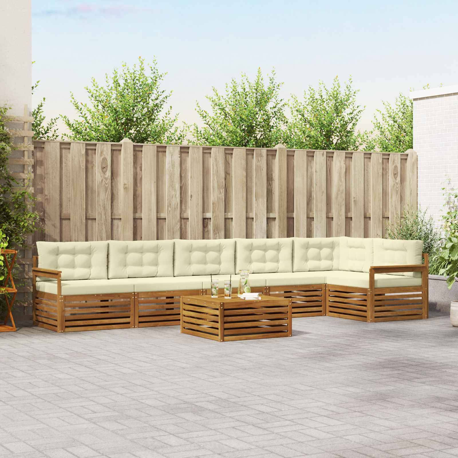 vidaXL Outdoor-Sofagarnitur mit Kissen 7 pcs Natur und Creme