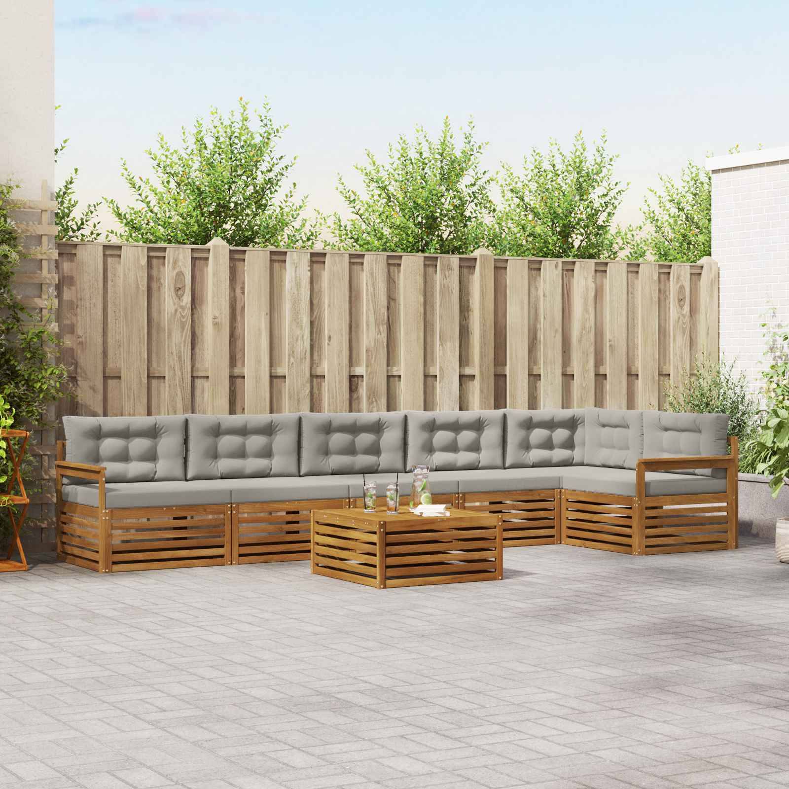 vidaXL Outdoor-Sofagarnitur mit Kissen 7 pcs Natürlich und Hellgrau