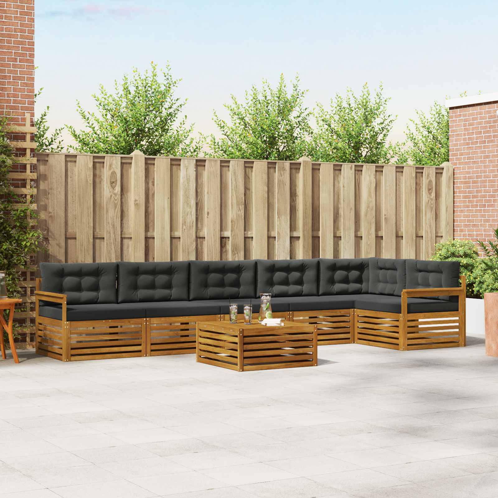 vidaXL Outdoor-Sofagarnitur mit Kissen 7 pcs Natur und Anthrazit