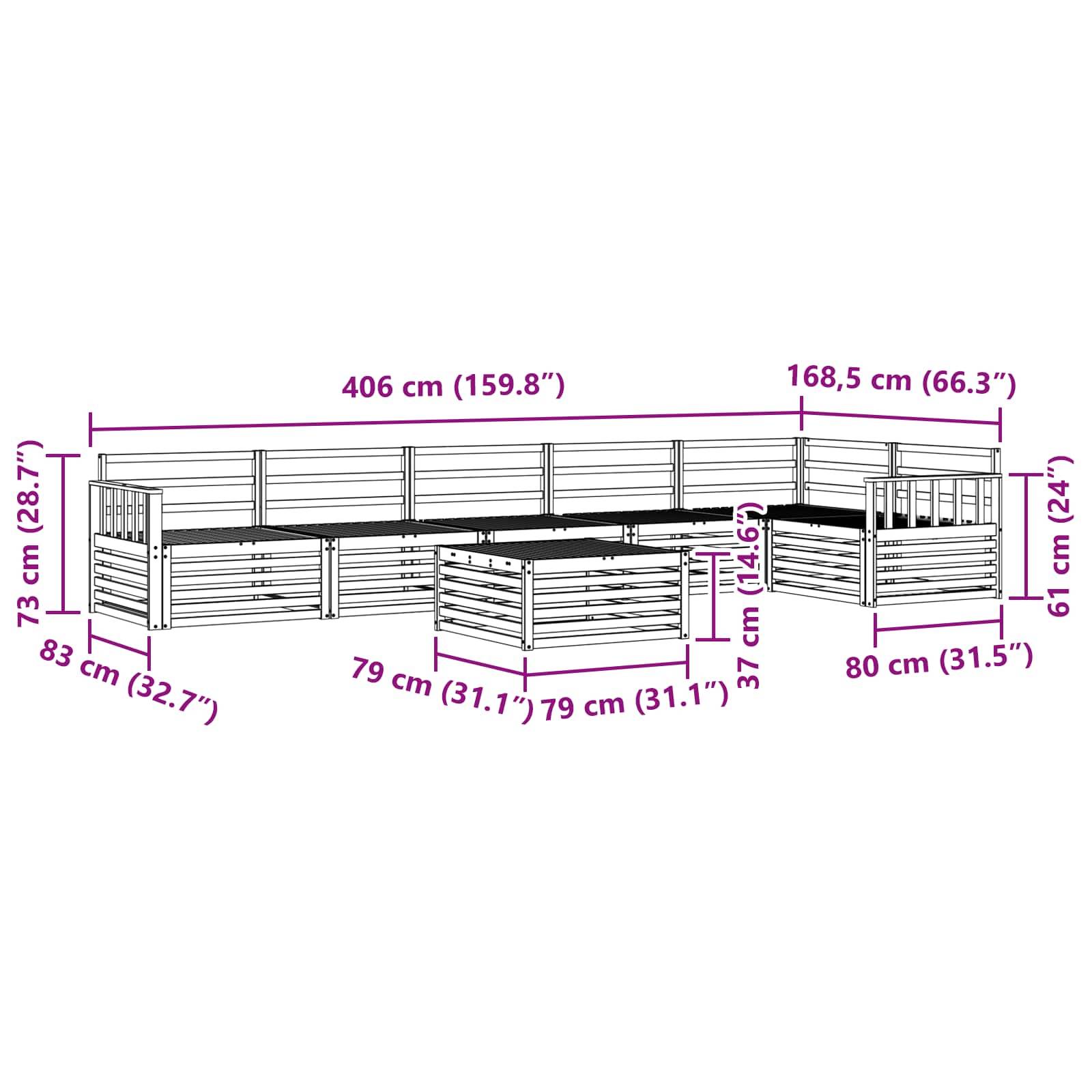 vidaXL Outdoor-Sofagarnitur 7 pcs Natur Massivholz Akazie