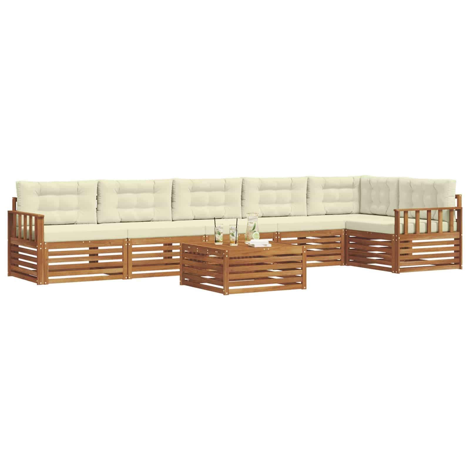 vidaXL Outdoor-Sofagarnitur mit Kissen 7 pcs Natur und Creme