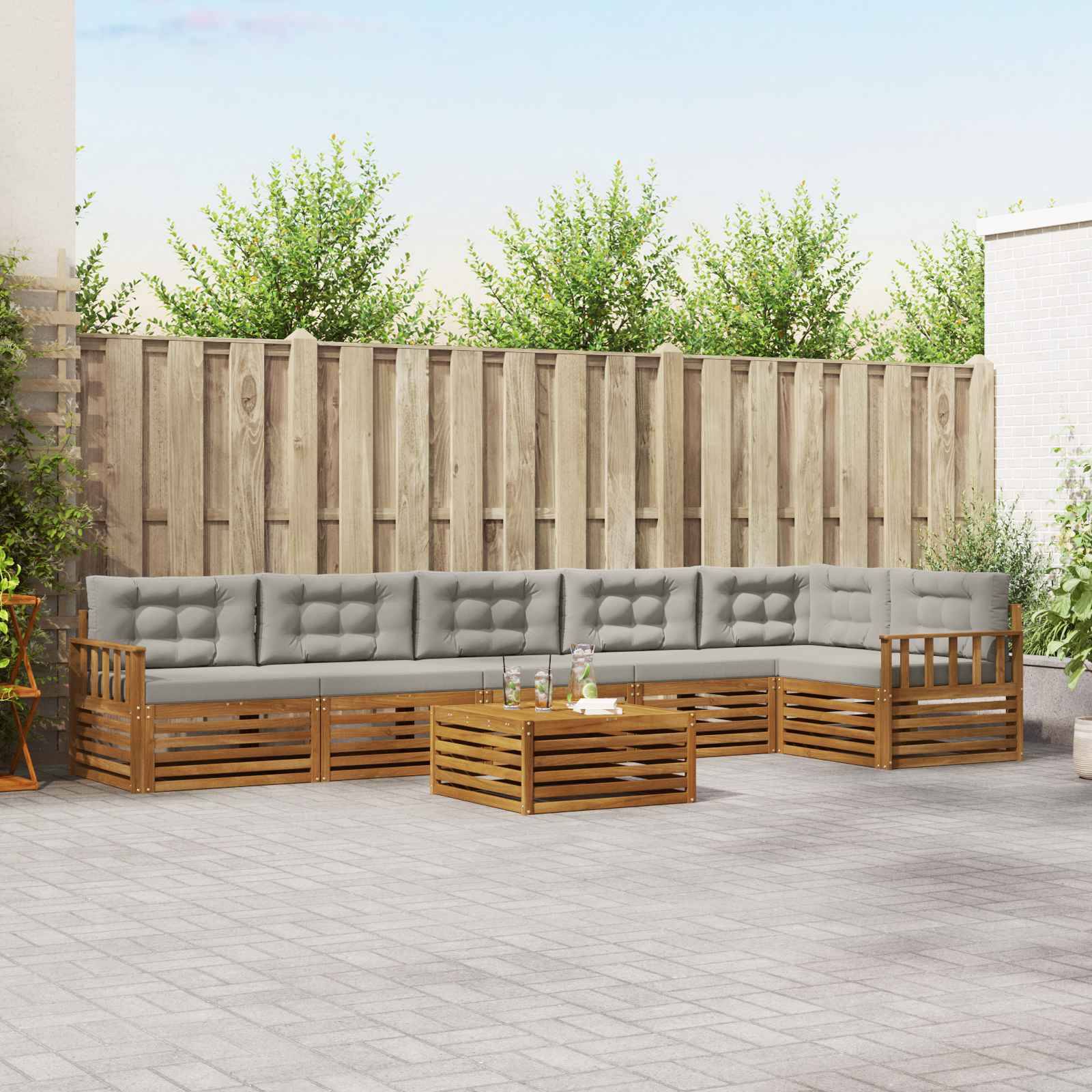 vidaXL Outdoor-Sofagarnitur mit Kissen 7 pcs Natürlich und Hellgrau