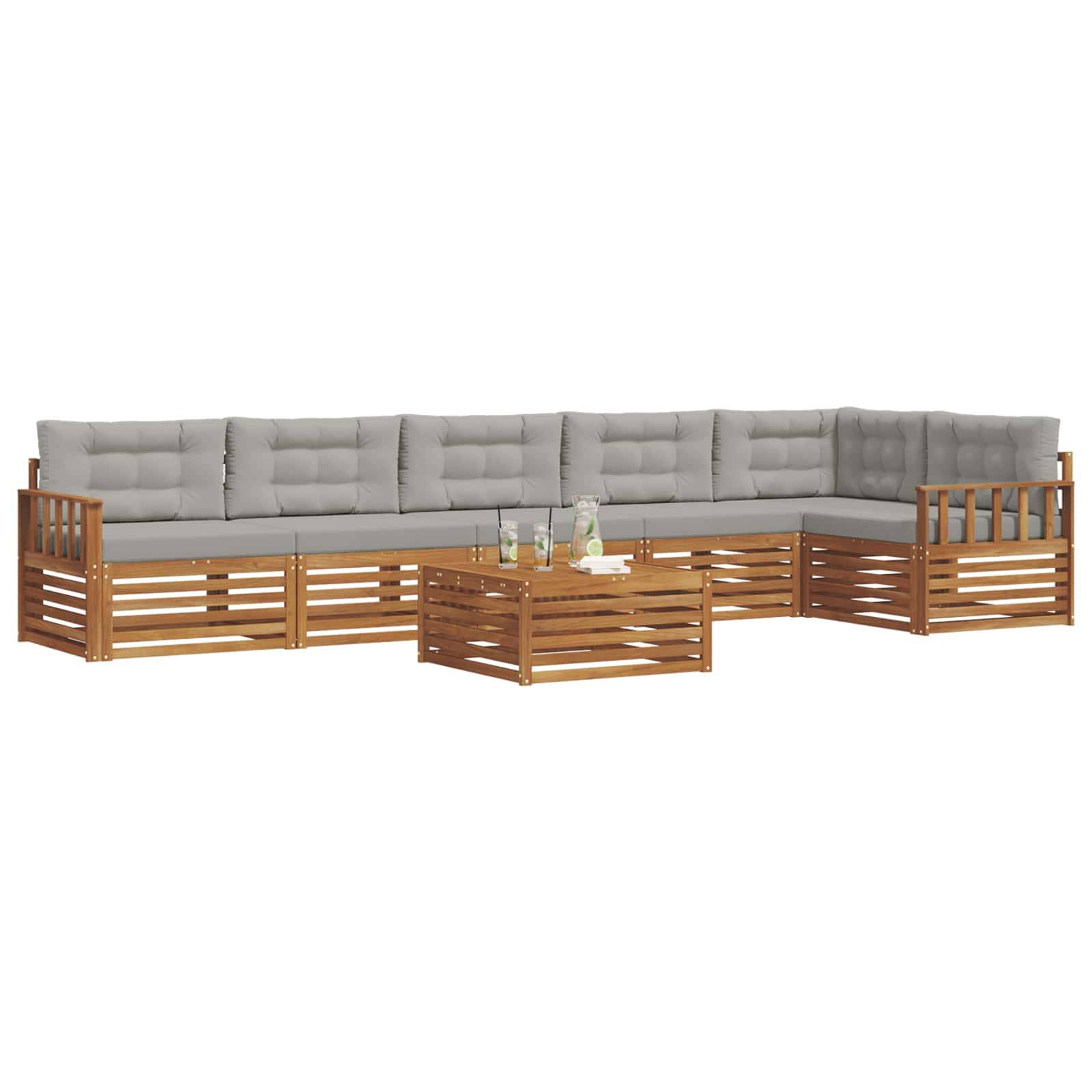 vidaXL Outdoor-Sofagarnitur mit Kissen 7 pcs Natürlich und Hellgrau