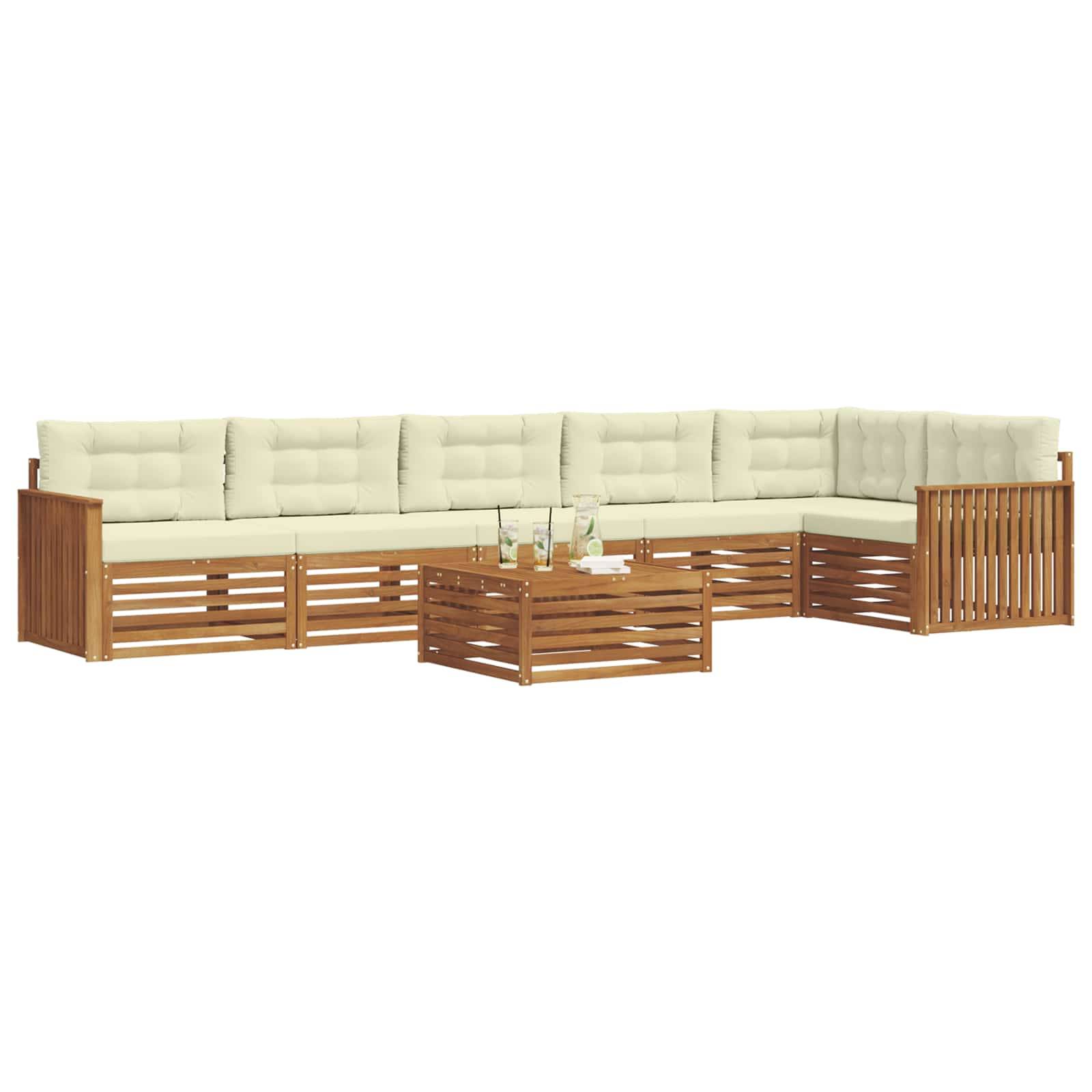 vidaXL Outdoor-Sofagarnitur mit Kissen 7 pcs Natur und Creme