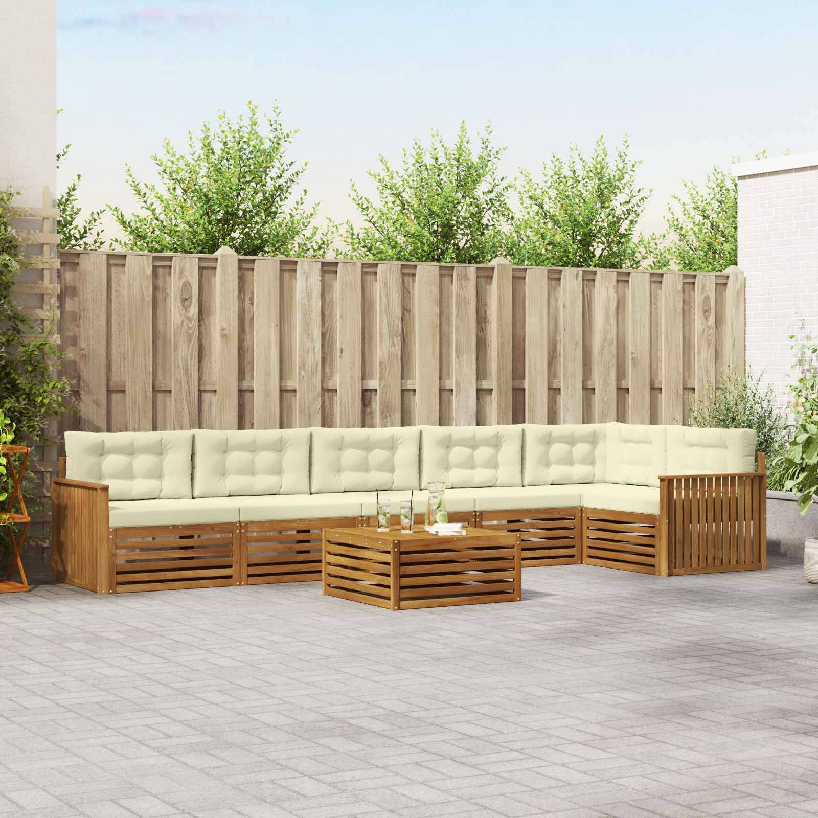 vidaXL Outdoor-Sofagarnitur mit Kissen 7 pcs Natur und Creme