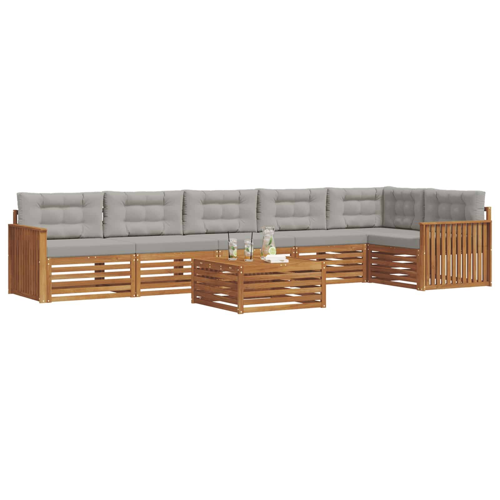 vidaXL Outdoor-Sofagarnitur mit Kissen 7 pcs Natürlich und Hellgrau