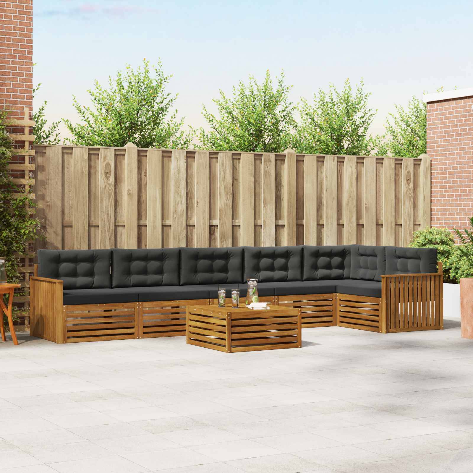 vidaXL Outdoor-Sofagarnitur mit Kissen 7 pcs Natur und Anthrazit