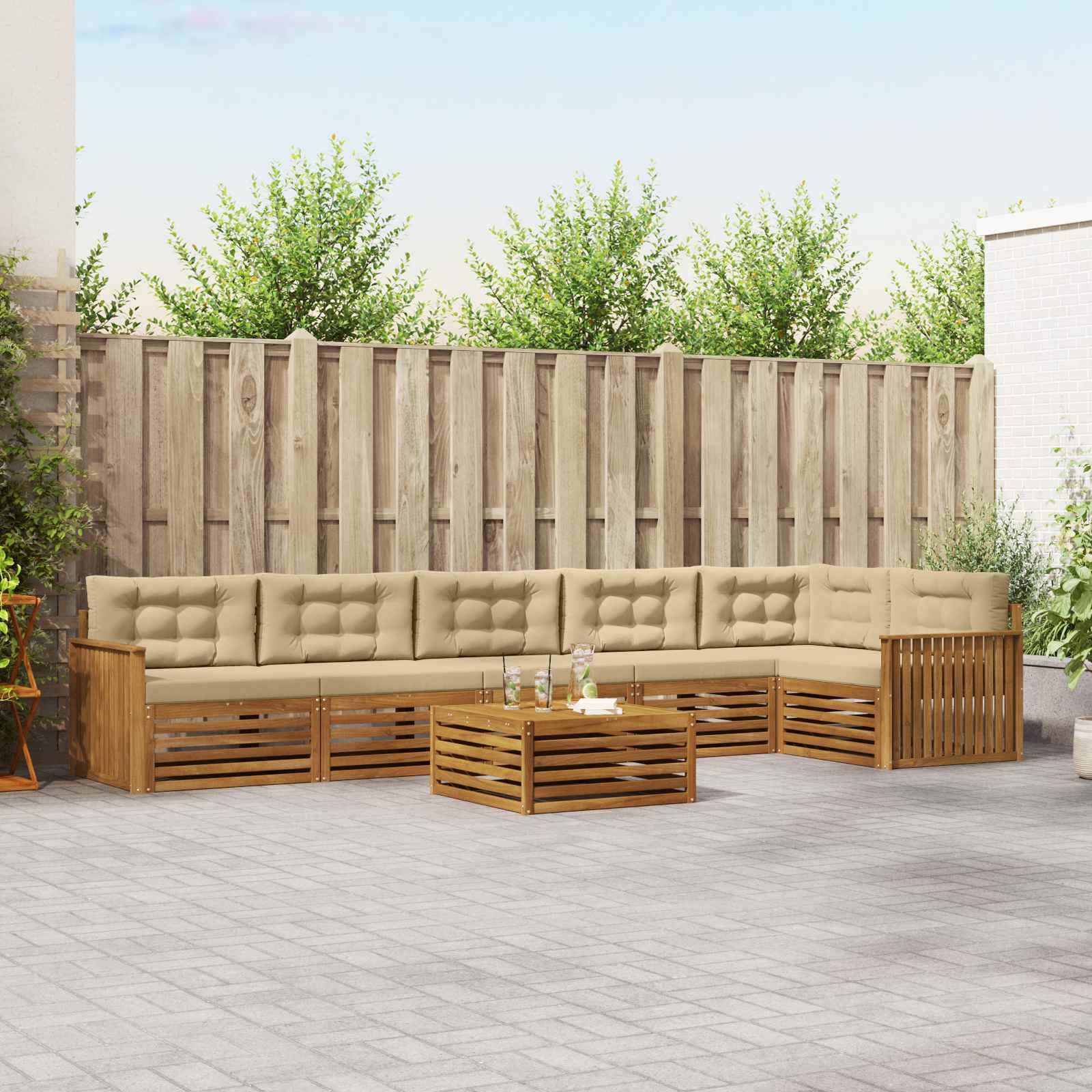 vidaXL Outdoor-Sofagarnitur mit Kissen 7 pcs Natur und Beige
