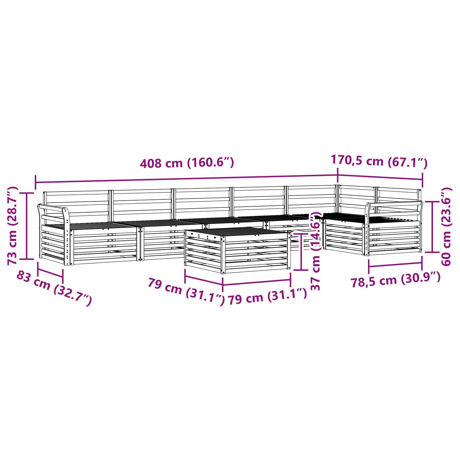 vidaXL Outdoor-Sofagarnitur 7 pcs Natur Massivholz Akazie