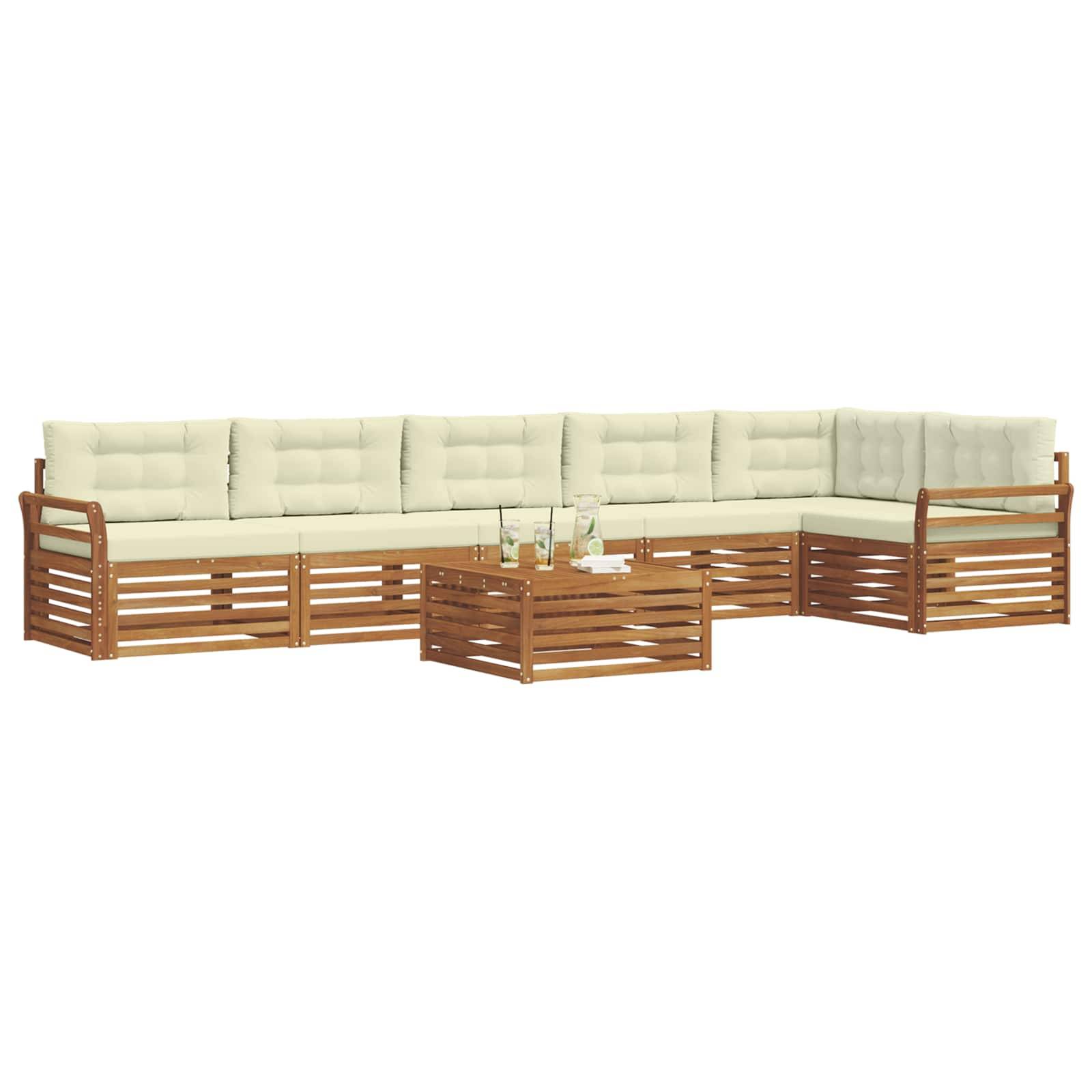 vidaXL Outdoor-Sofagarnitur mit Kissen 7 pcs Natur und Creme