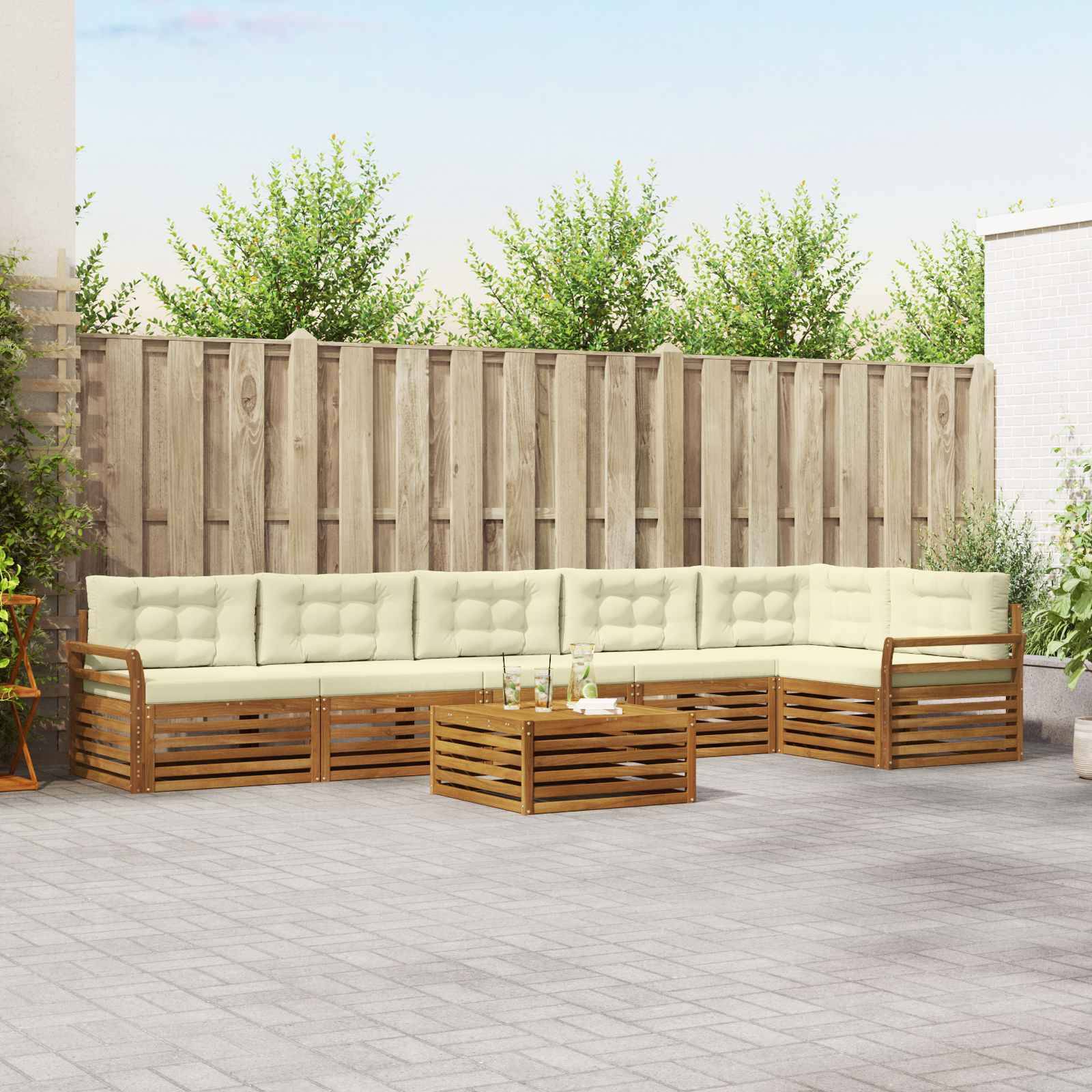 vidaXL Outdoor-Sofagarnitur mit Kissen 7 pcs Natur und Creme