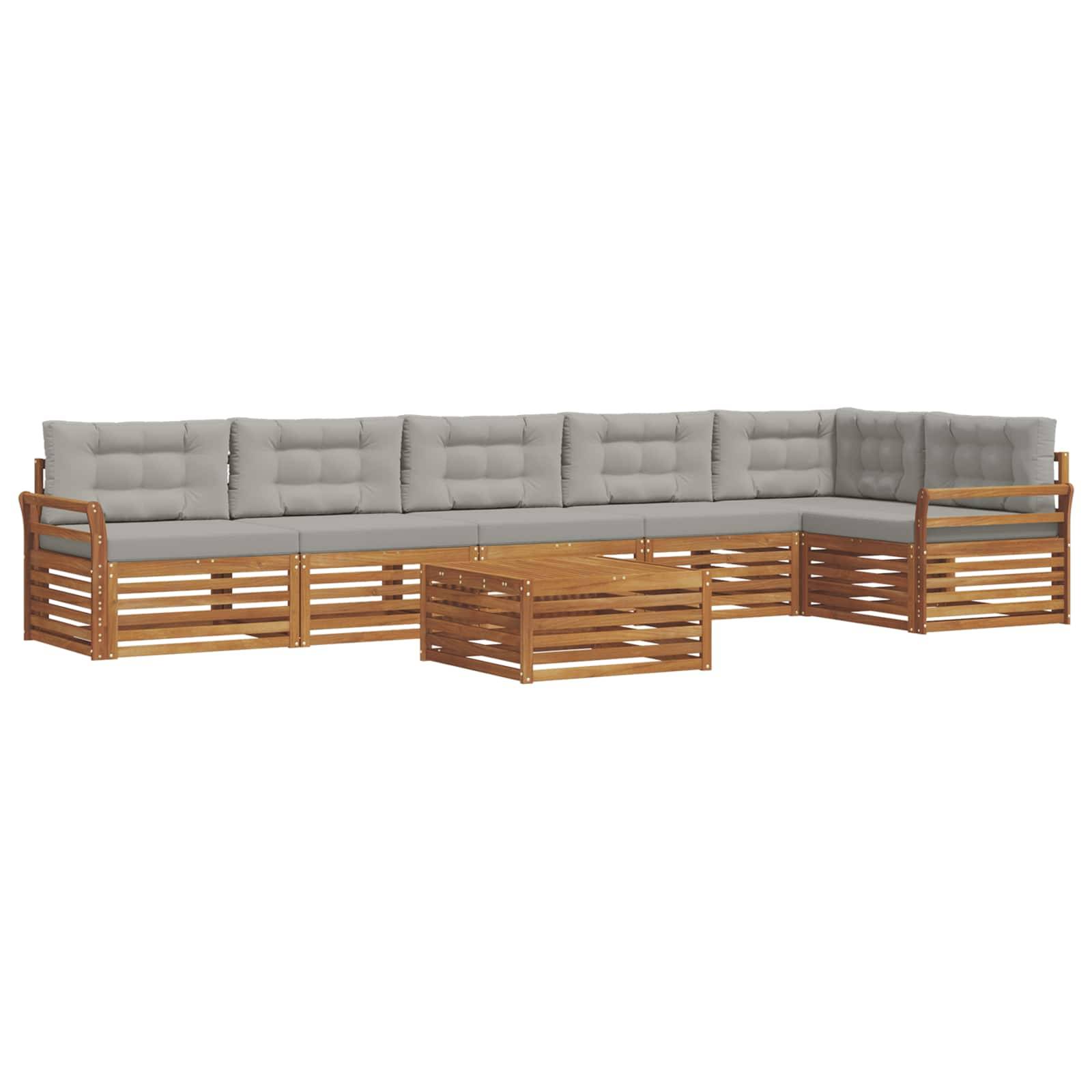 vidaXL Outdoor-Sofagarnitur mit Kissen 7 pcs Natürlich und Hellgrau