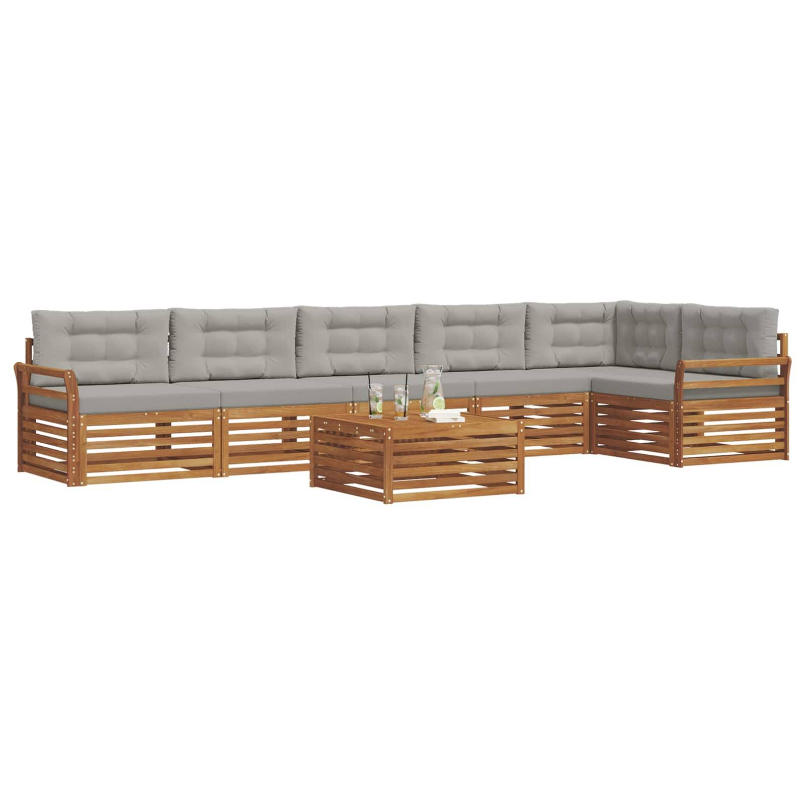 vidaXL Outdoor-Sofagarnitur mit Kissen 7 pcs Natürlich und Hellgrau
