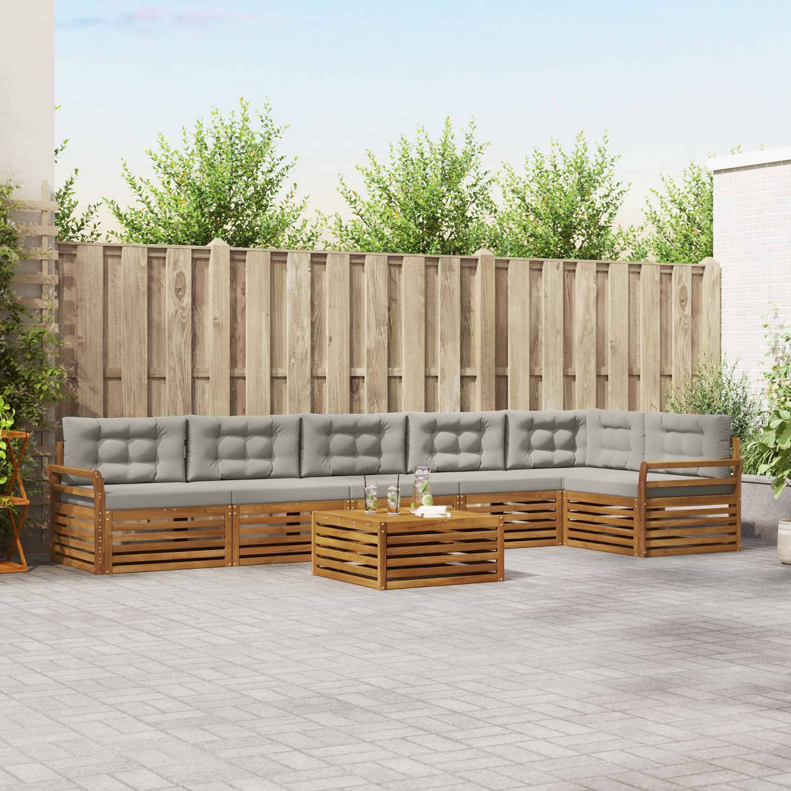 vidaXL Outdoor-Sofagarnitur mit Kissen 7 pcs Natürlich und Hellgrau