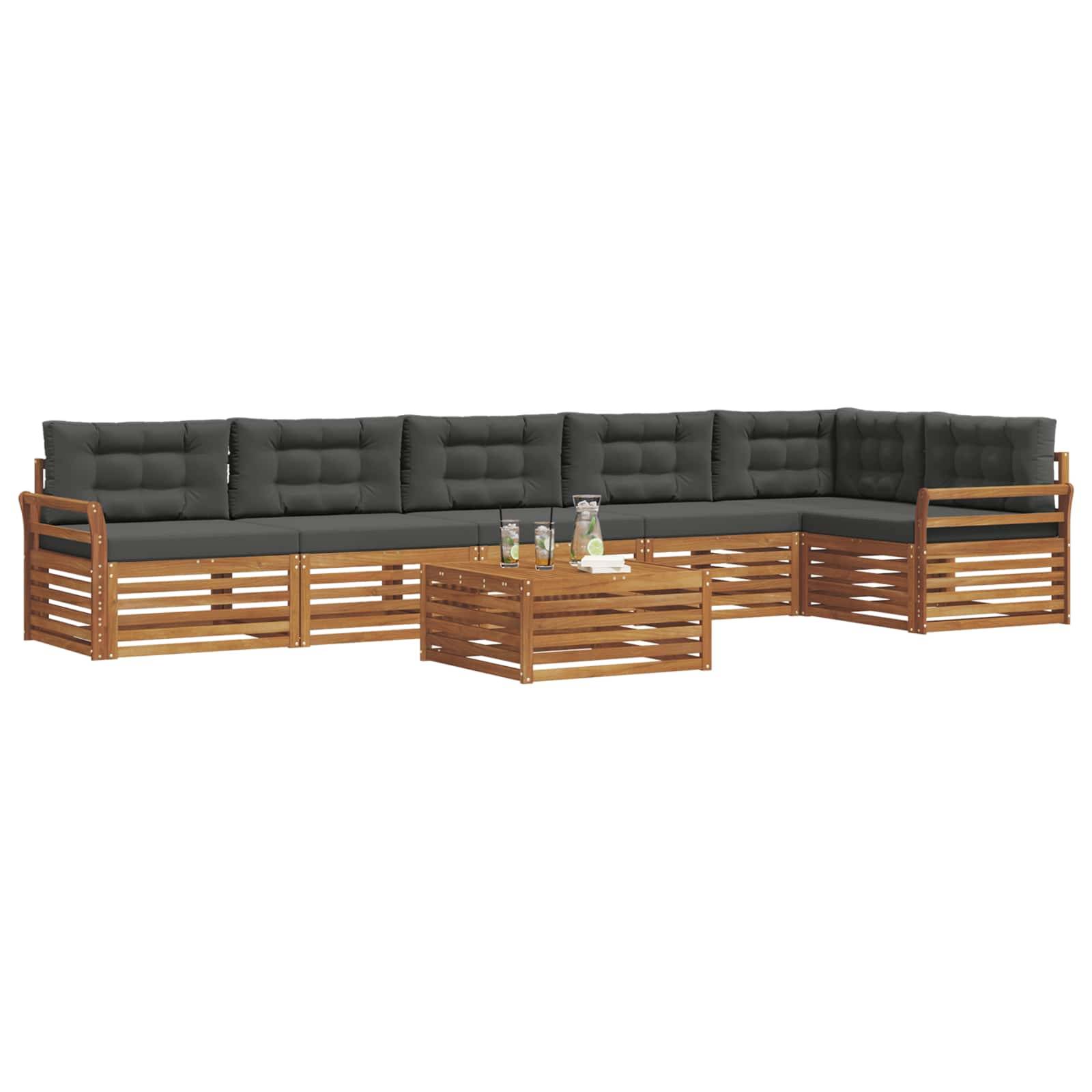 vidaXL Outdoor-Sofagarnitur mit Kissen 7 pcs Natur und Anthrazit