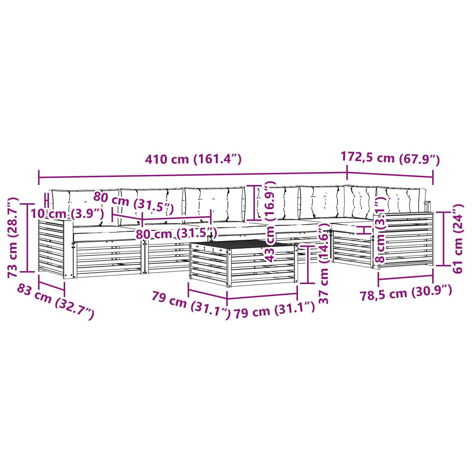 vidaXL Outdoor-Sofagarnitur 7 pcs Weiß und Anthrazit 79 x 79 x 37 cm