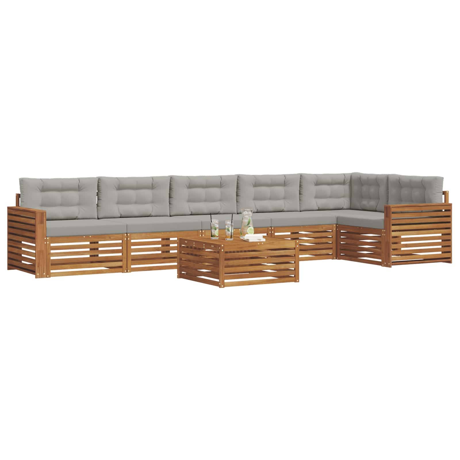 vidaXL Outdoor-Sofagarnitur mit Kissen 7 pcs Natürlich und Hellgrau